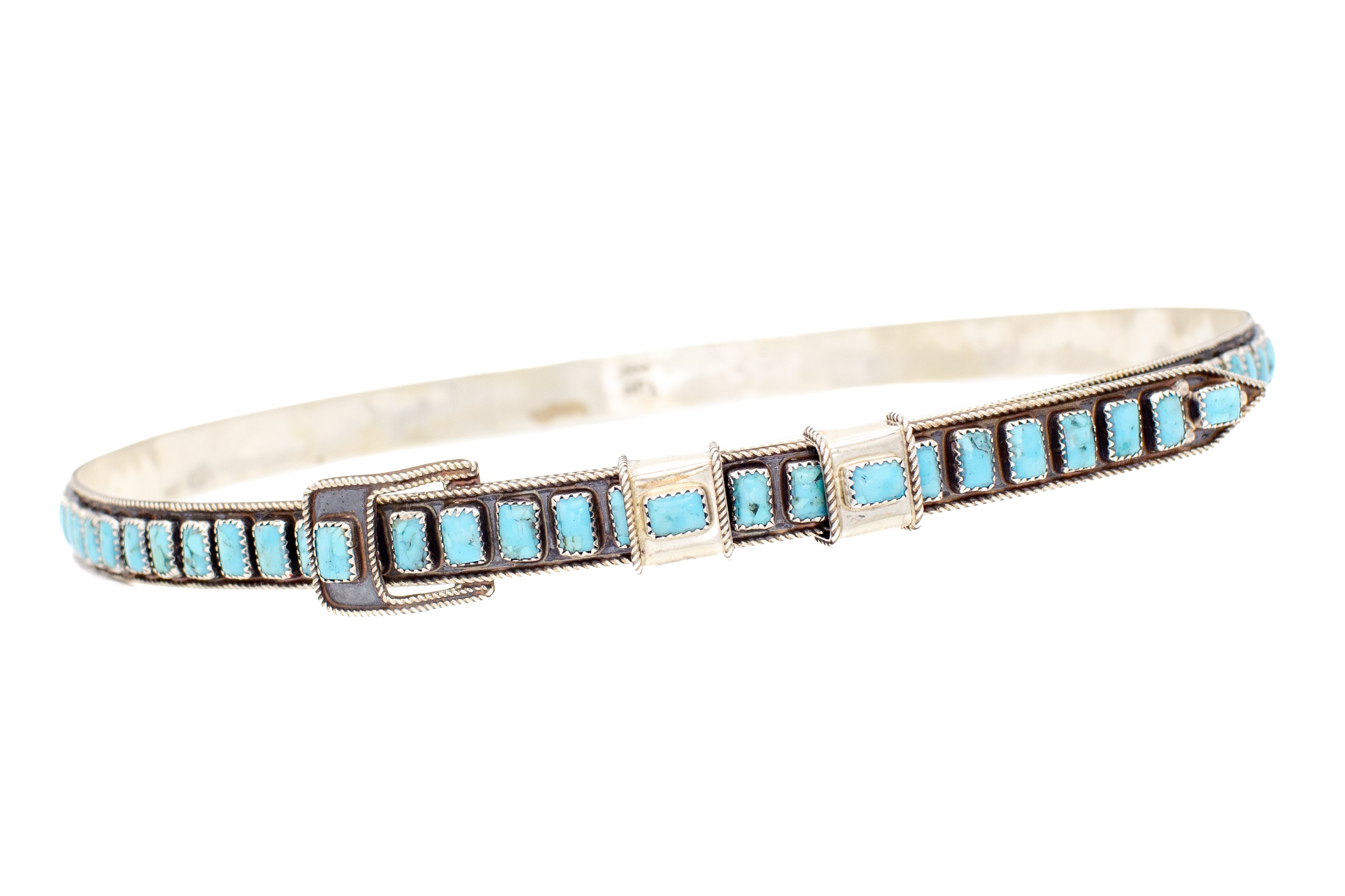 James Freeland Navajo Handmade Adjustable Sterling Silver Turquoise Hat Band