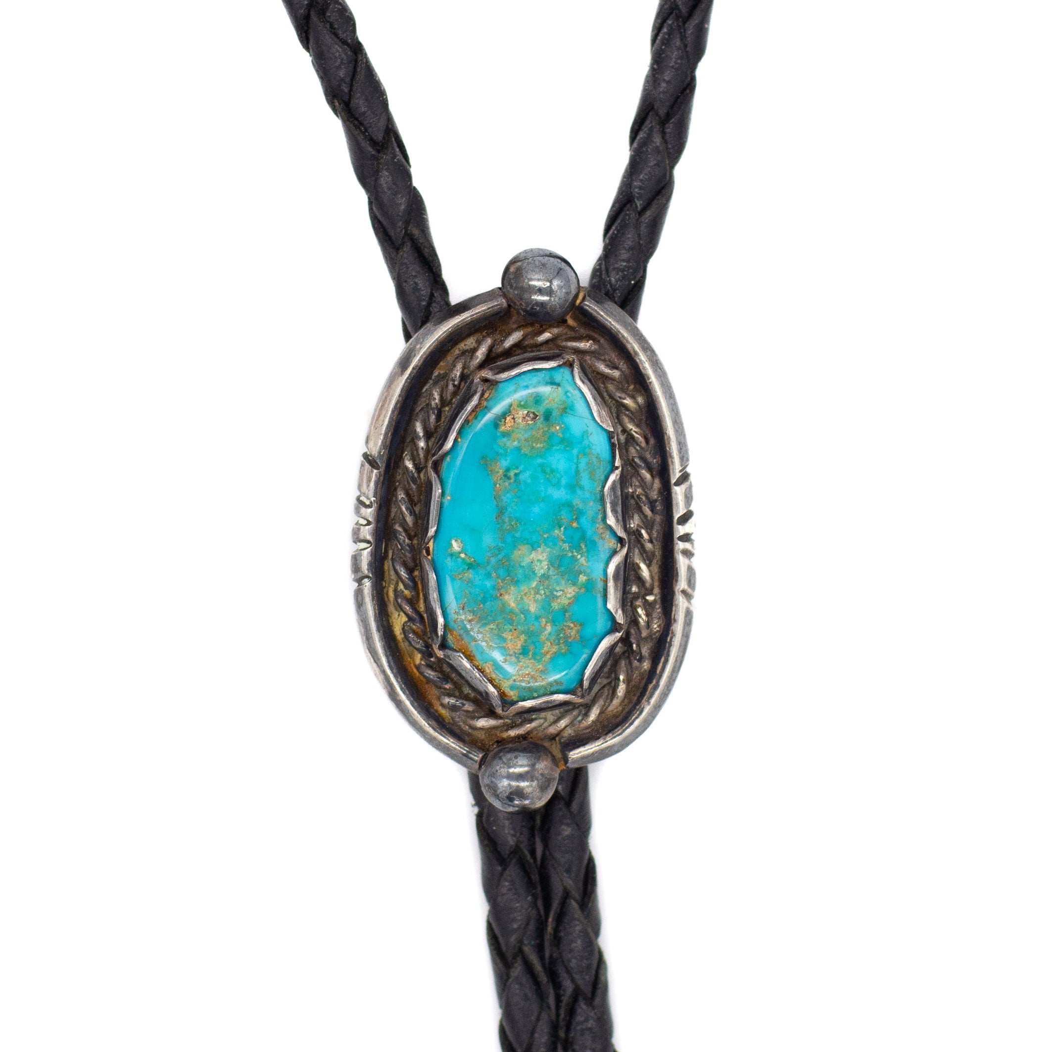 Vintage Sterling Silver Turquoise Bolo Tie