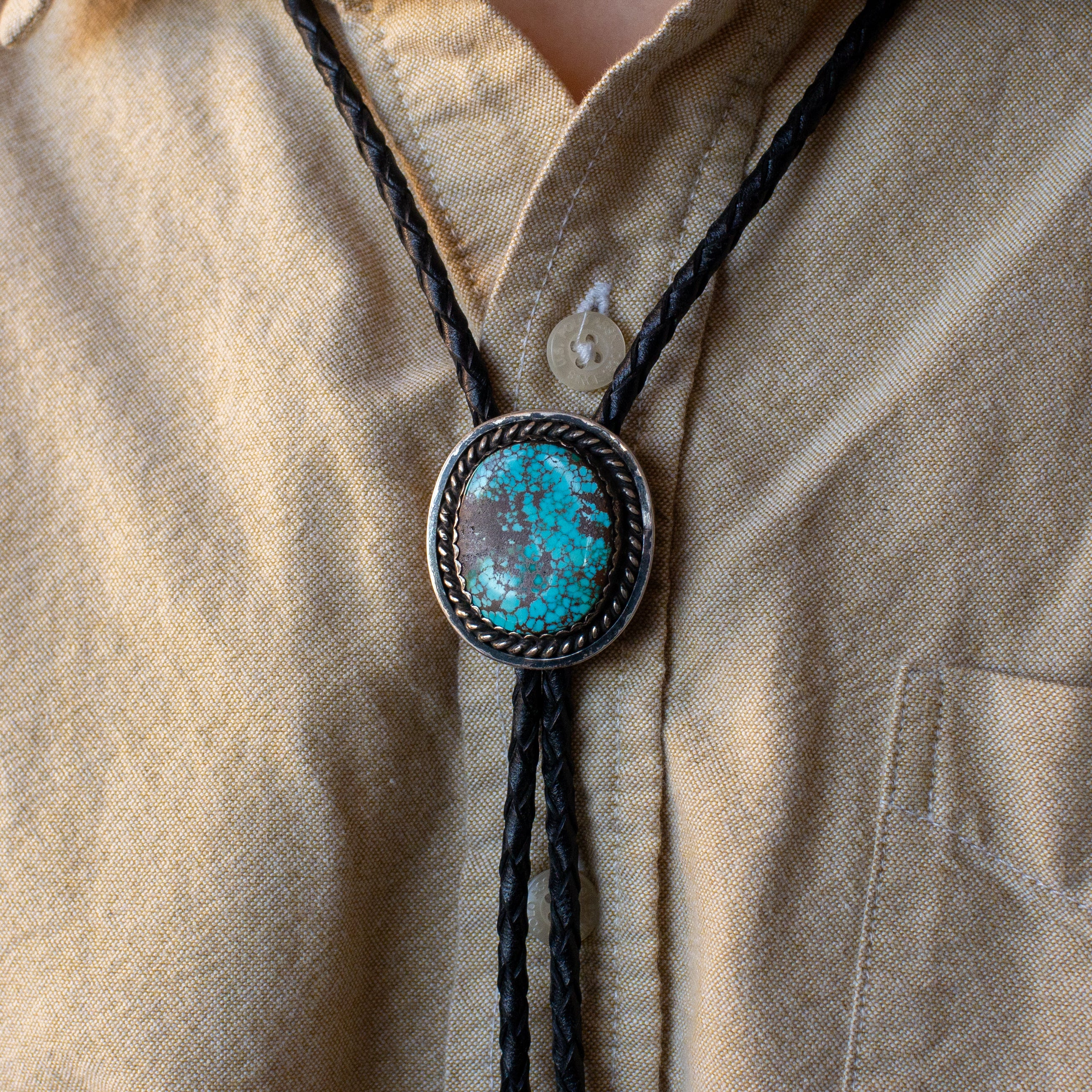 Vintage Sterling Silver Turquoise Bolo Tie