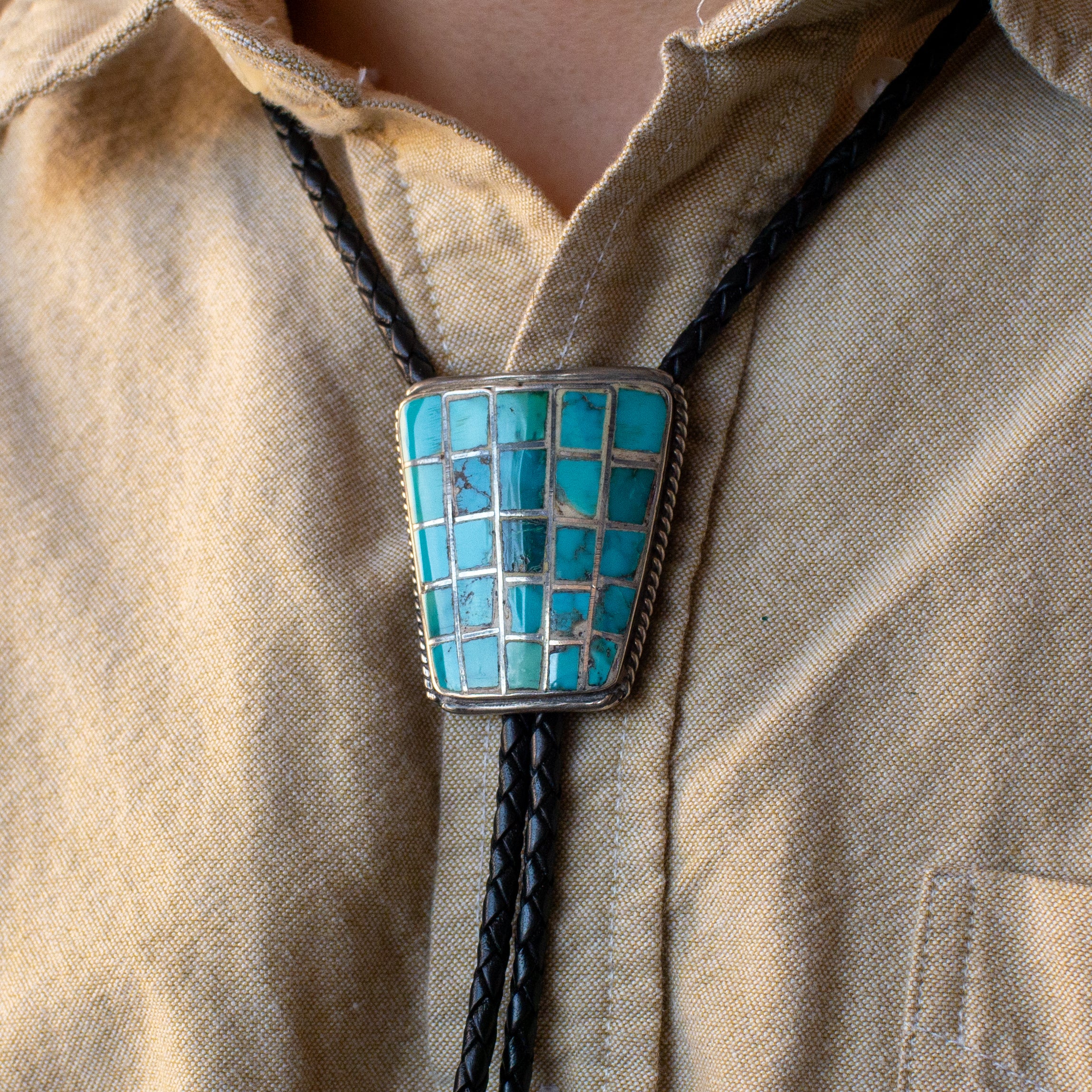 Vintage Sterling Silver Turquoise Bolo Tie