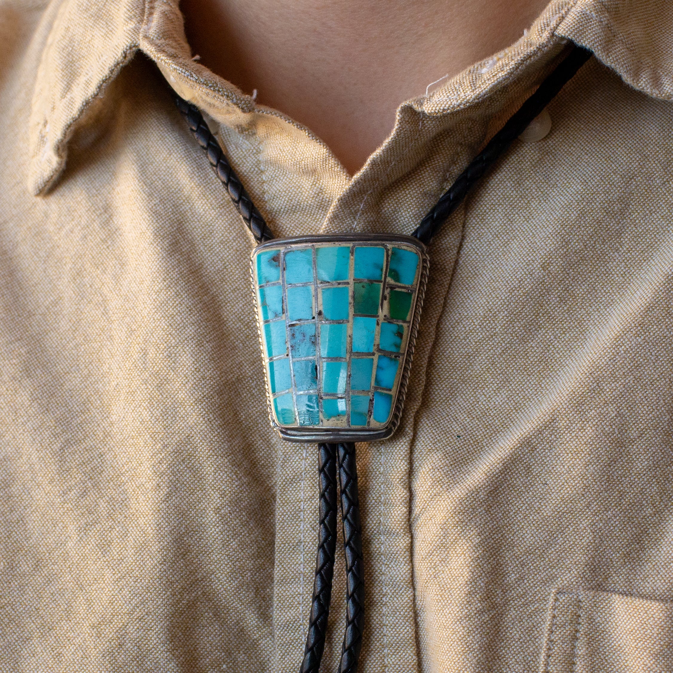 Vintage Sterling Silver Turquoise Bolo Tie