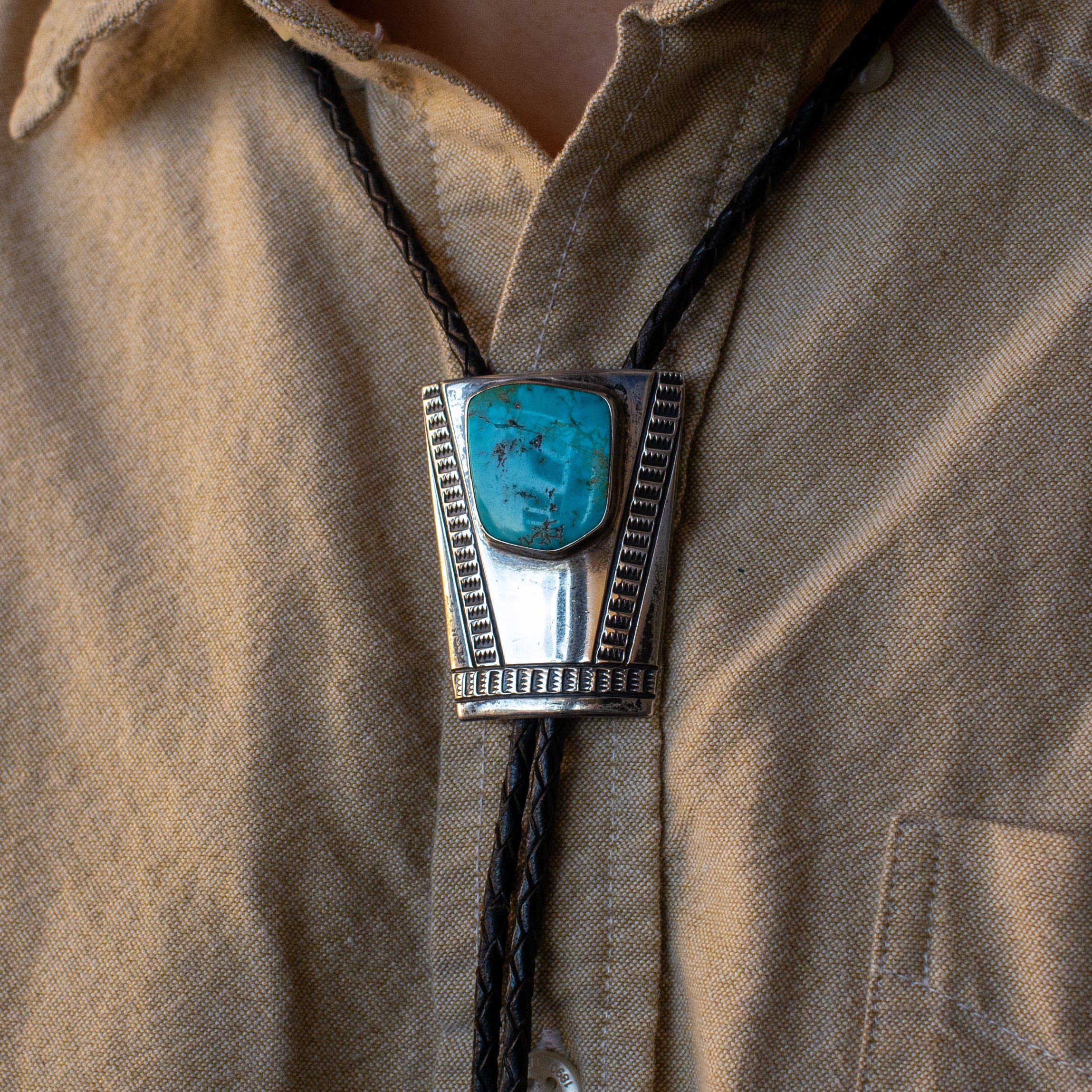 Vintage Sterling Silver Turquoise Bolo Tie