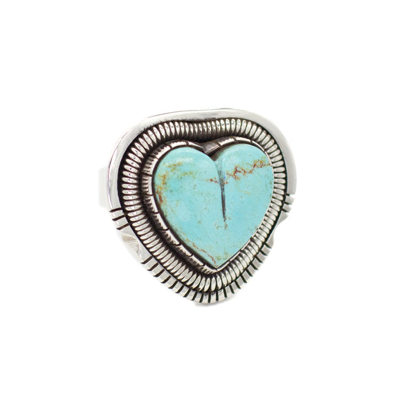 Walter Vandaver Navajo Handmade Sterling Silver Turquoise Heart Ring