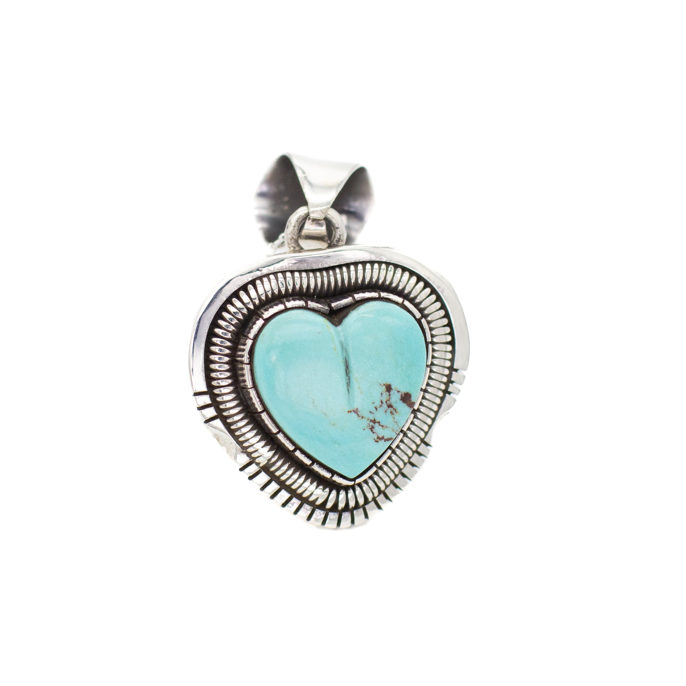 Walter Vandaver Navajo Handmade Sterling Silver Turquoise Heart Pendant