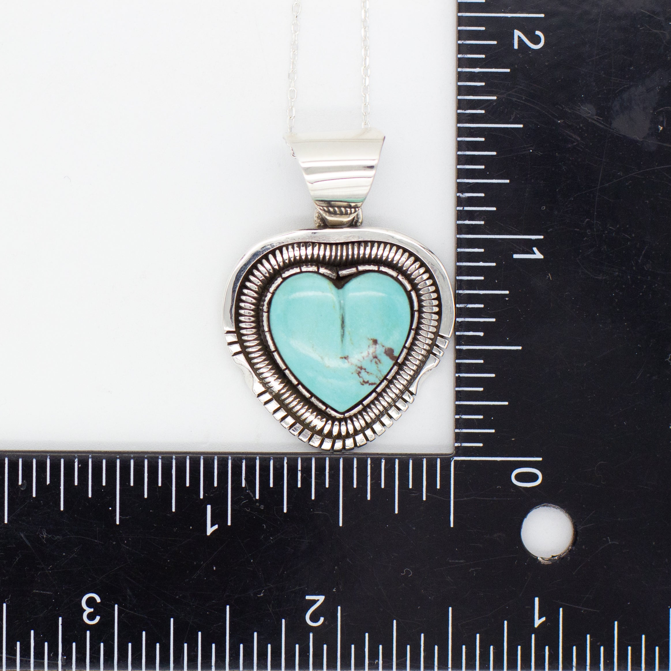 Walter Vandaver Navajo Handmade Sterling Silver Turquoise Heart Pendant