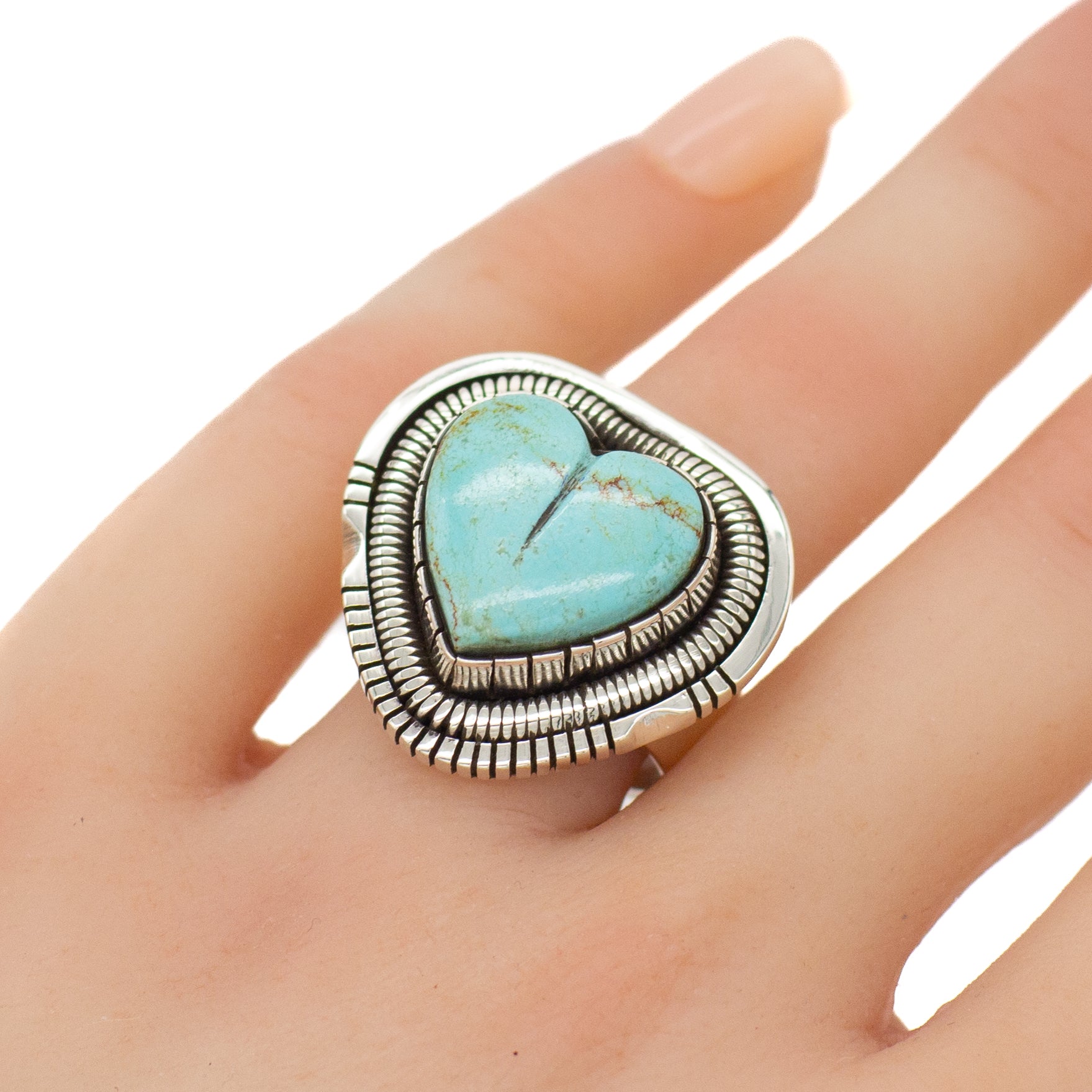 Walter Vandaver Navajo Handmade Sterling Silver Turquoise Heart Ring