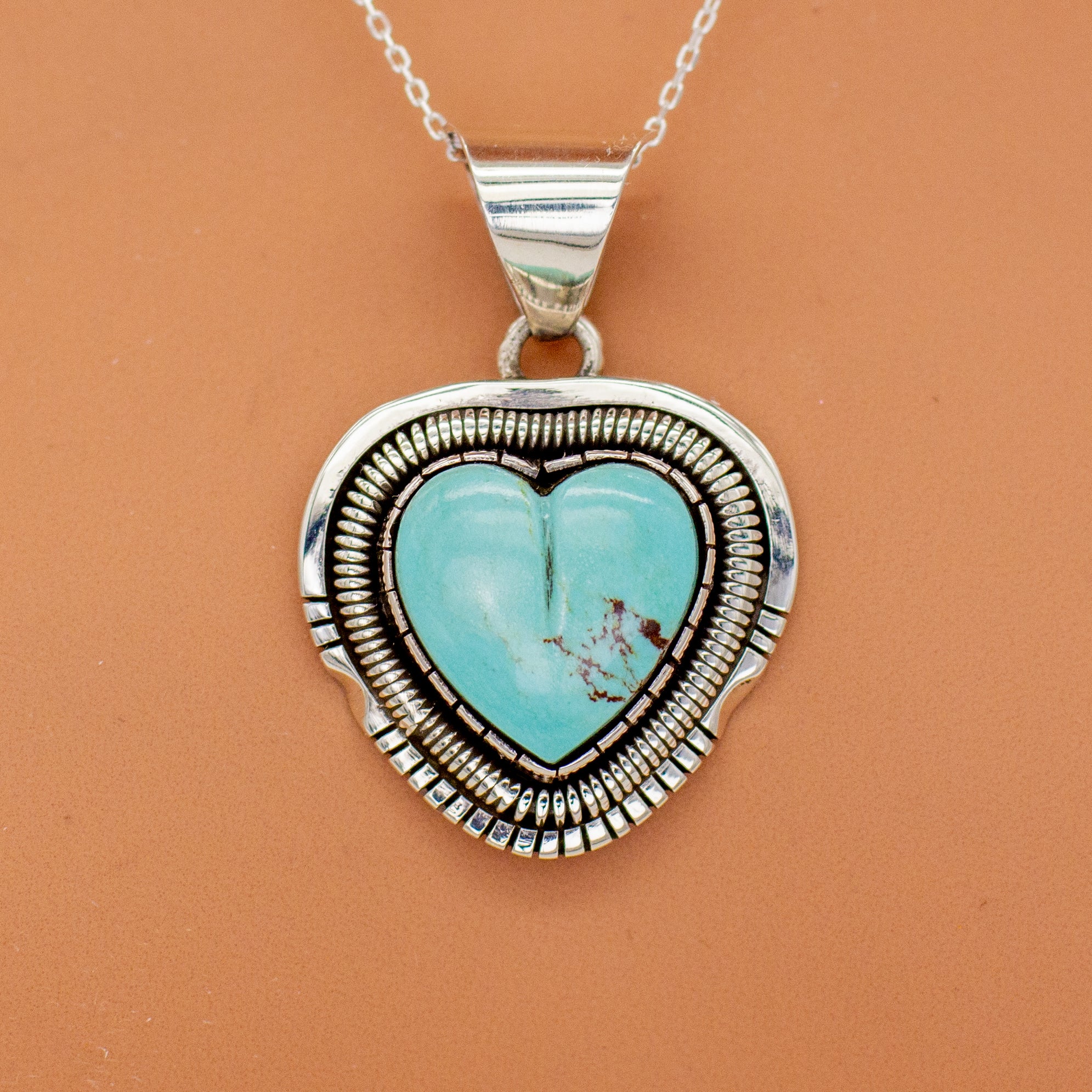 Walter Vandaver Navajo Handmade Sterling Silver Turquoise Heart Pendant