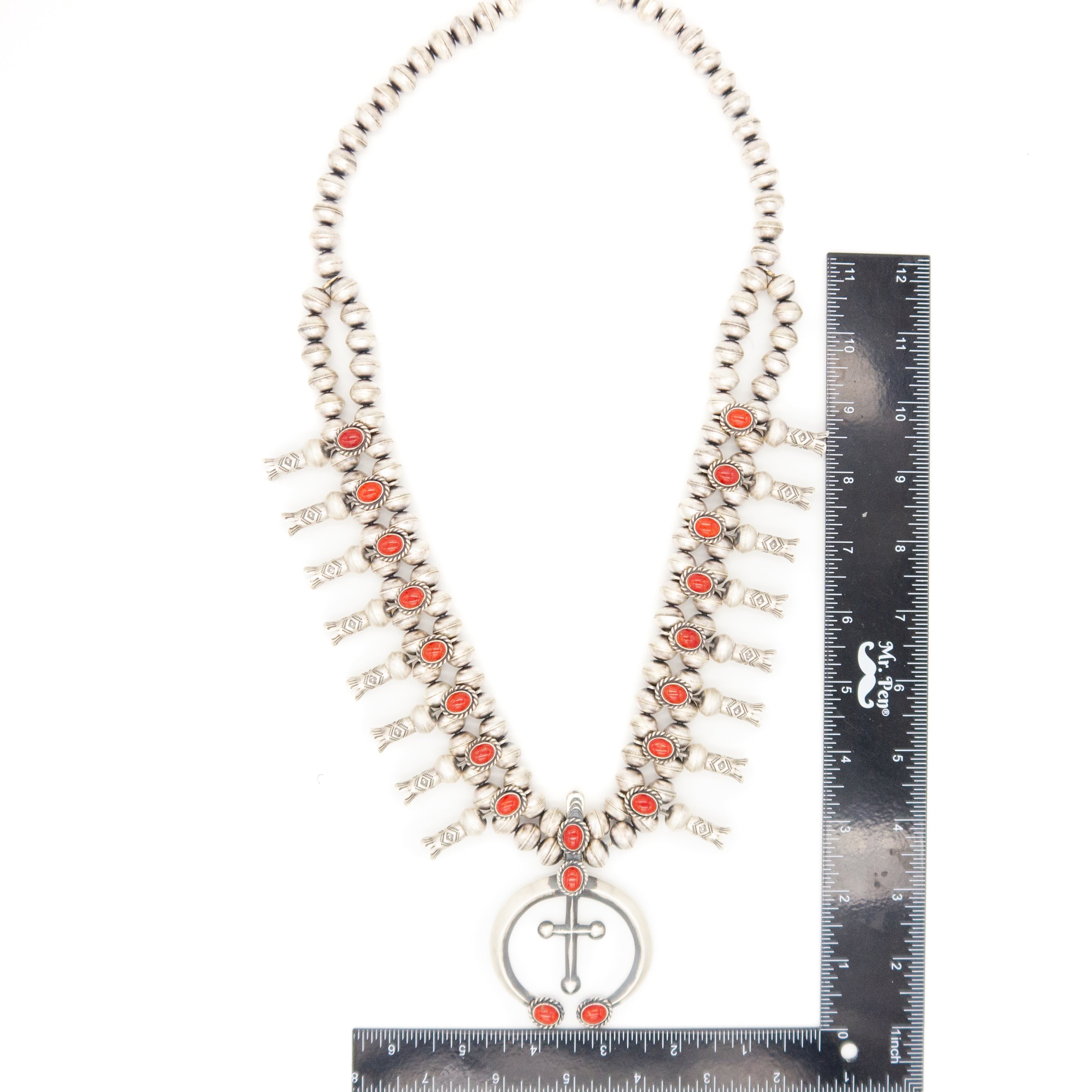 Chris Hale Sterling Silver Mediterranean Coral Squash Blossom Necklace