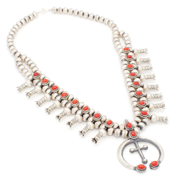 Chris Hale Sterling Silver Mediterranean Coral Squash Blossom Necklace