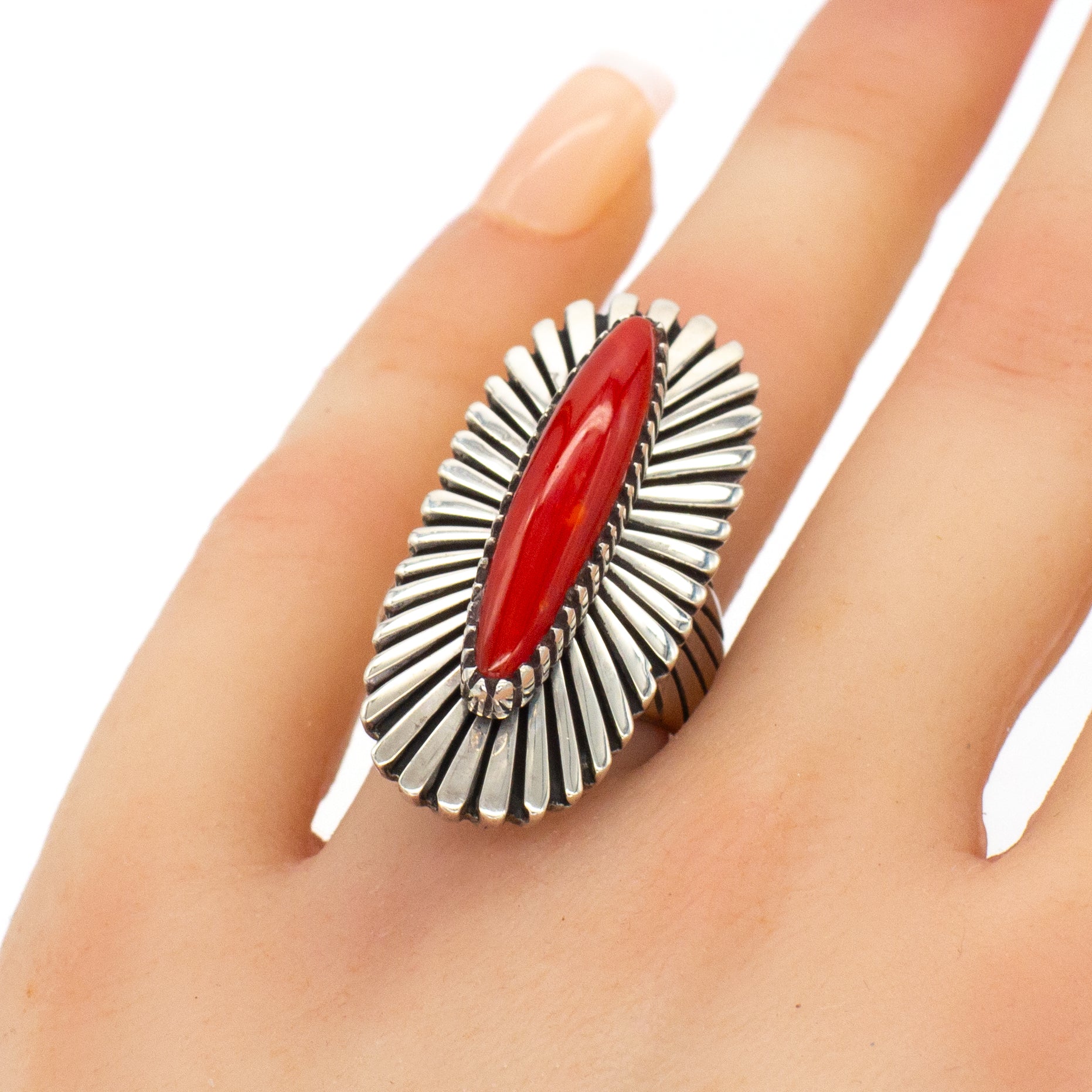 Julian Lovato Kewa Handmade Sterling Silver Momo Coral Ring