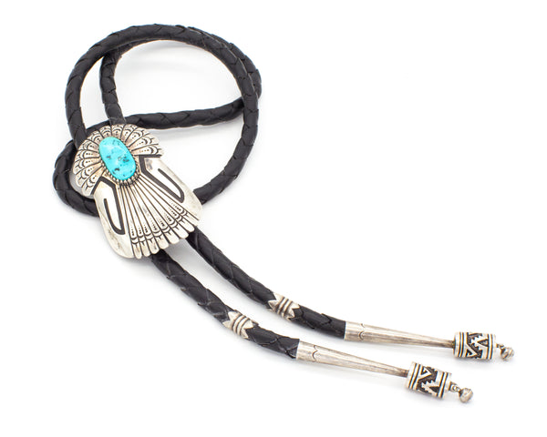 Thomas Singer Navajo Handmade Natural Turquoise Sterling Silver Bolo Tie