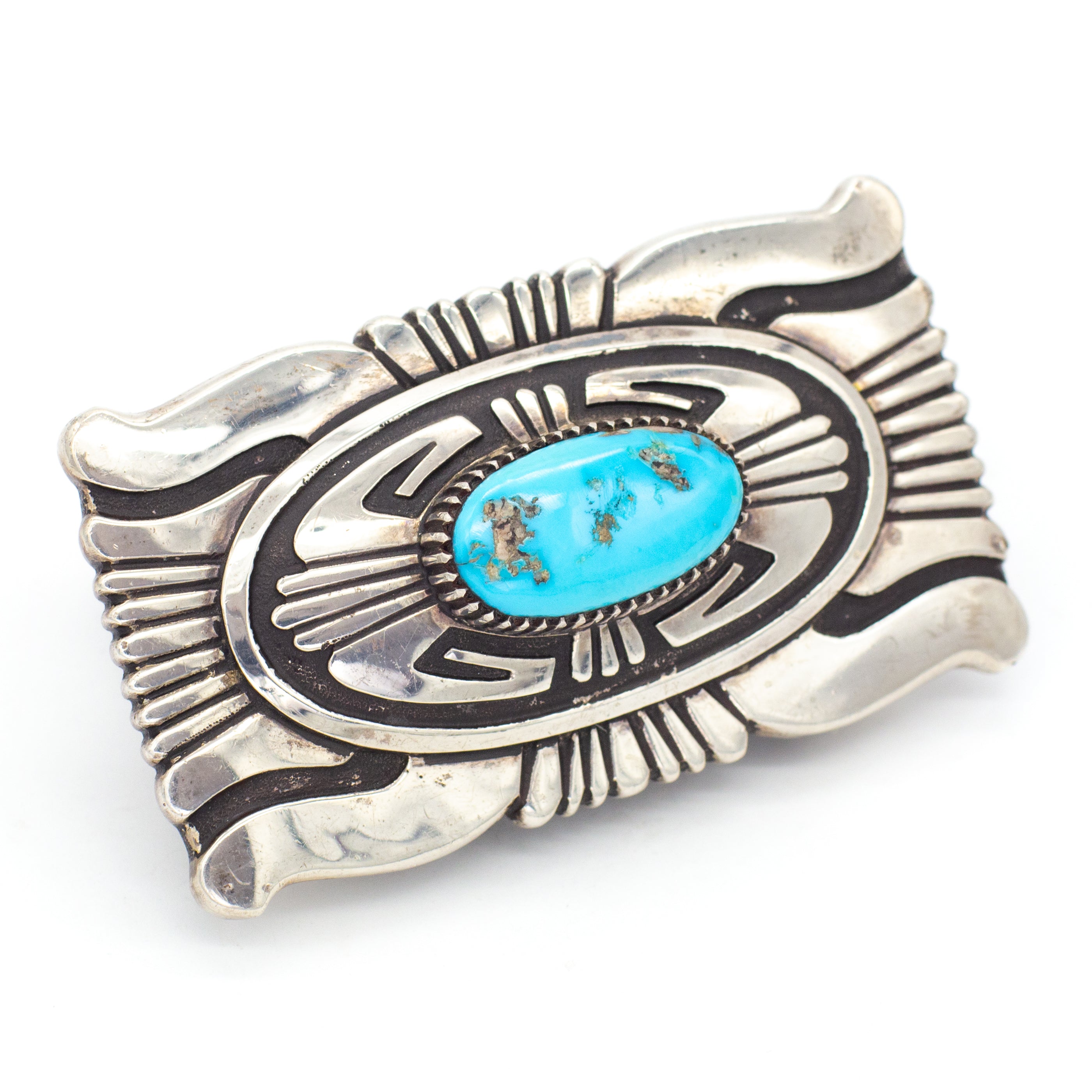 Thomas Singer Navajo Handmade Sterling Silver Natural Turquoise Belt Buckle