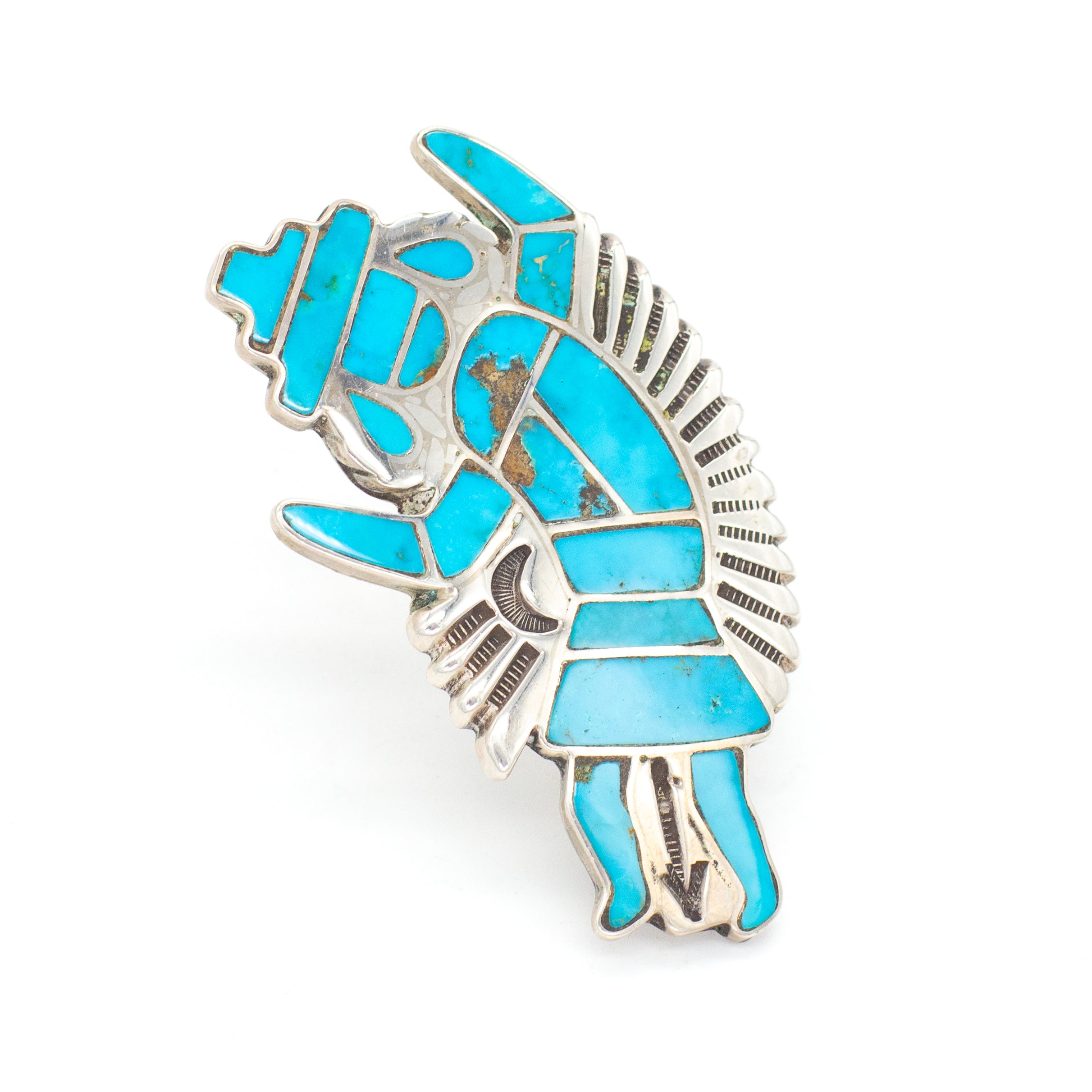 Rainbow Man Sterling Silver Blue Gem Turquoise Pin