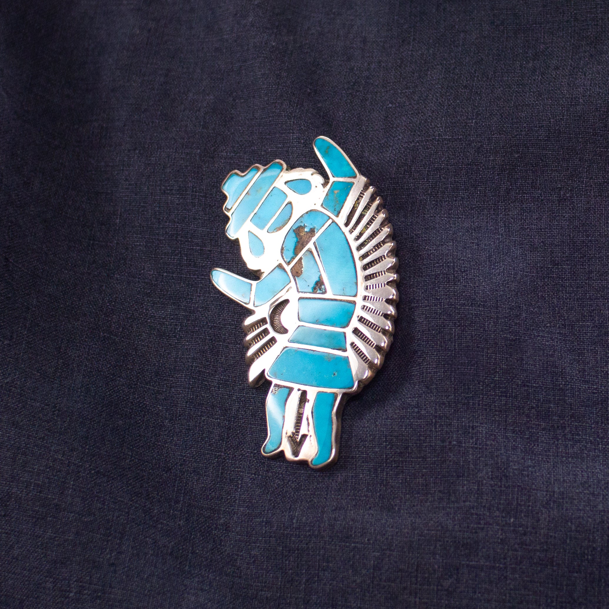 Rainbow Man Sterling Silver Blue Gem Turquoise Pin