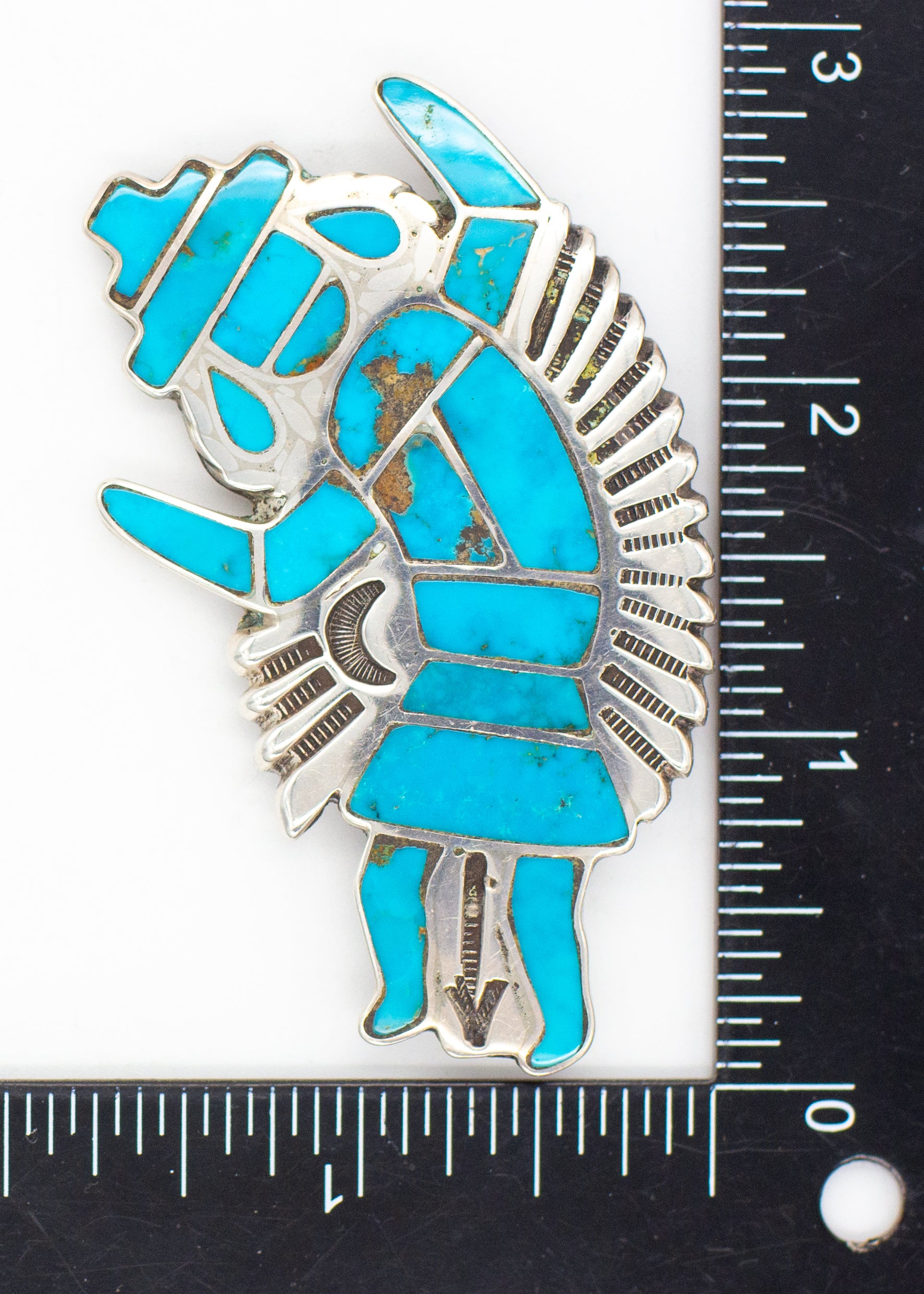 Rainbow Man Sterling Silver Blue Gem Turquoise Pin