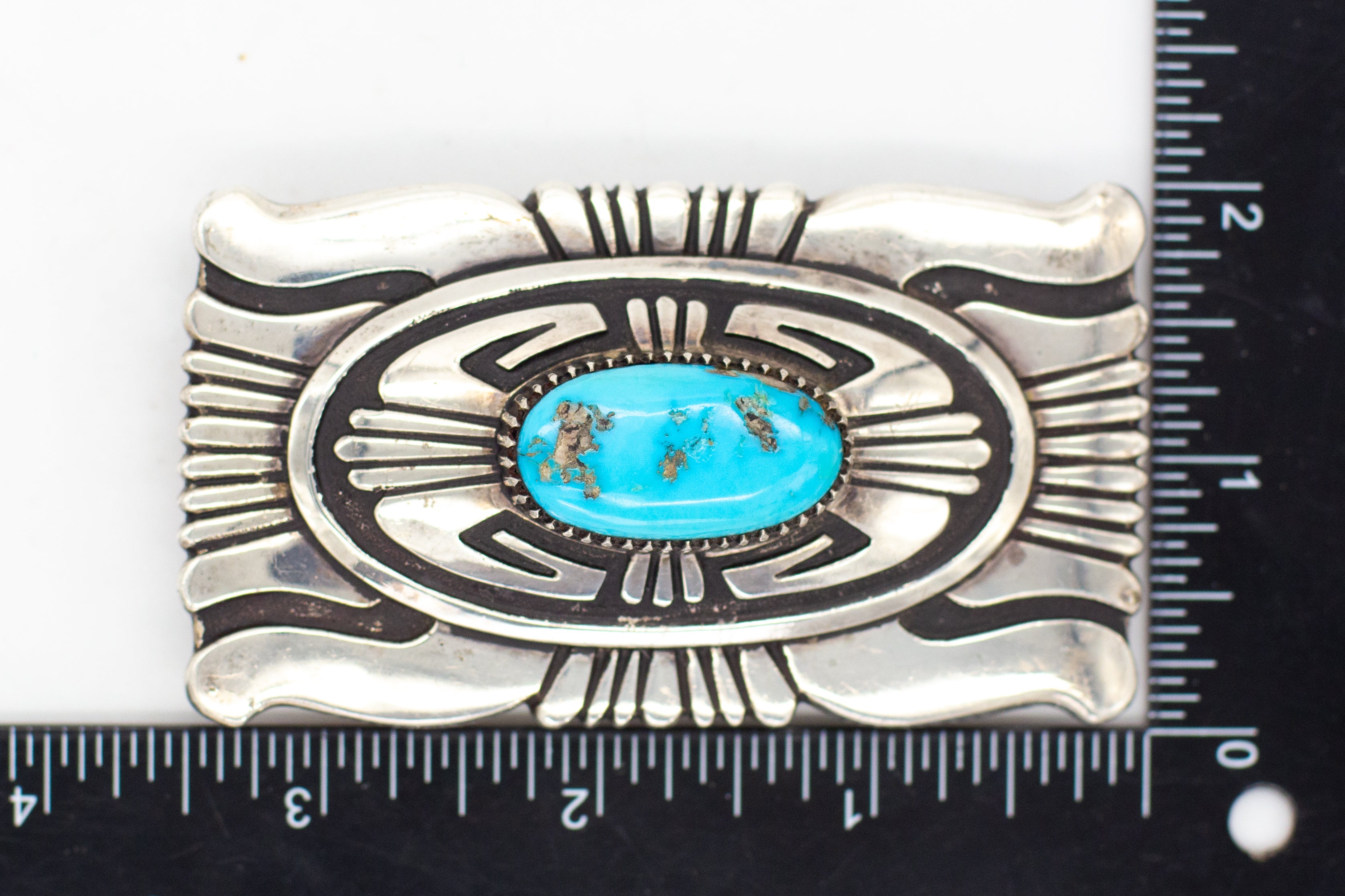 Thomas Singer Navajo Handmade Sterling Silver Natural Turquoise Belt Buckle