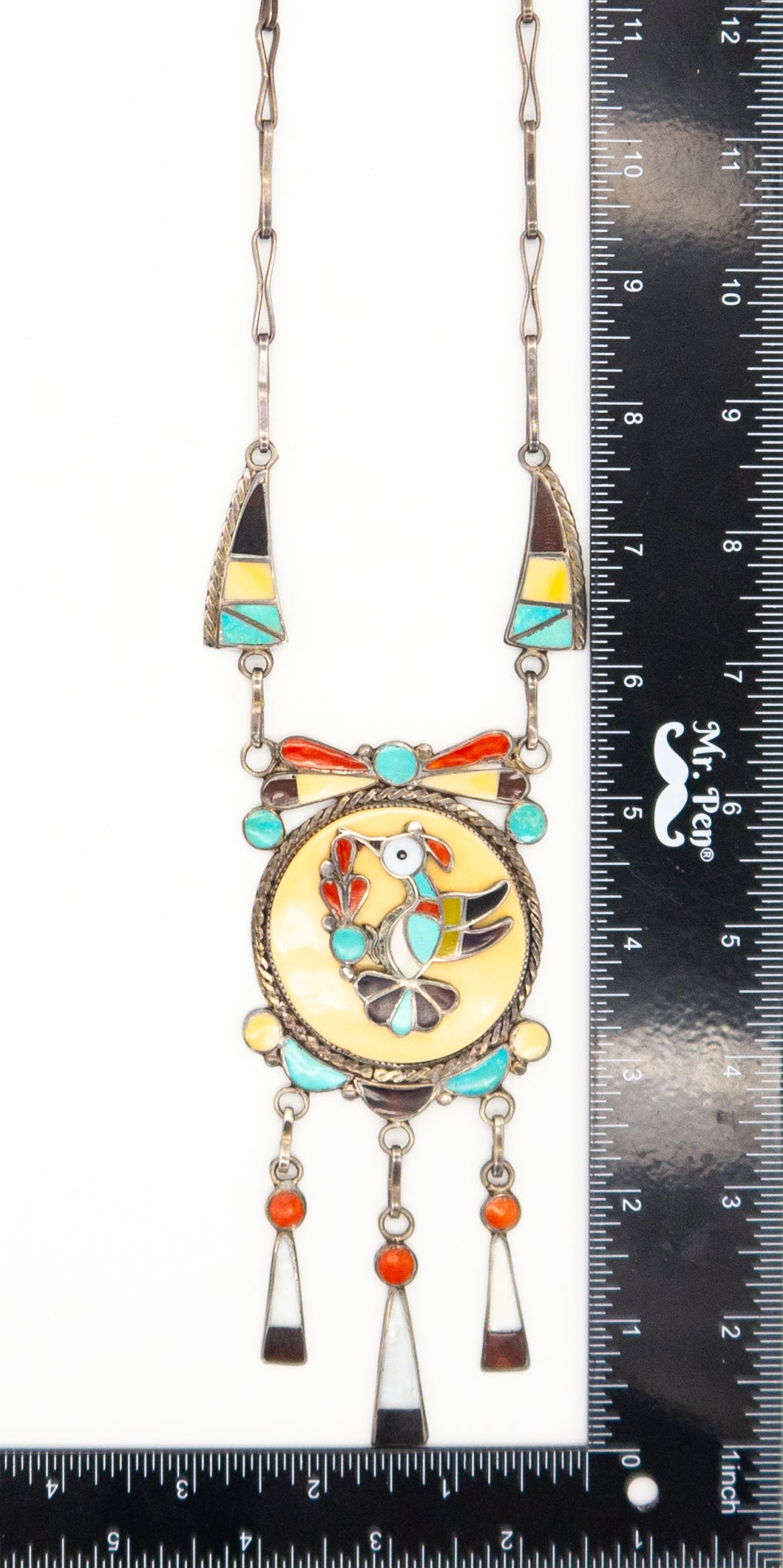 Theodore Edaakie Zuni Handmade Multi-Inlay Sterling Silver Necklace