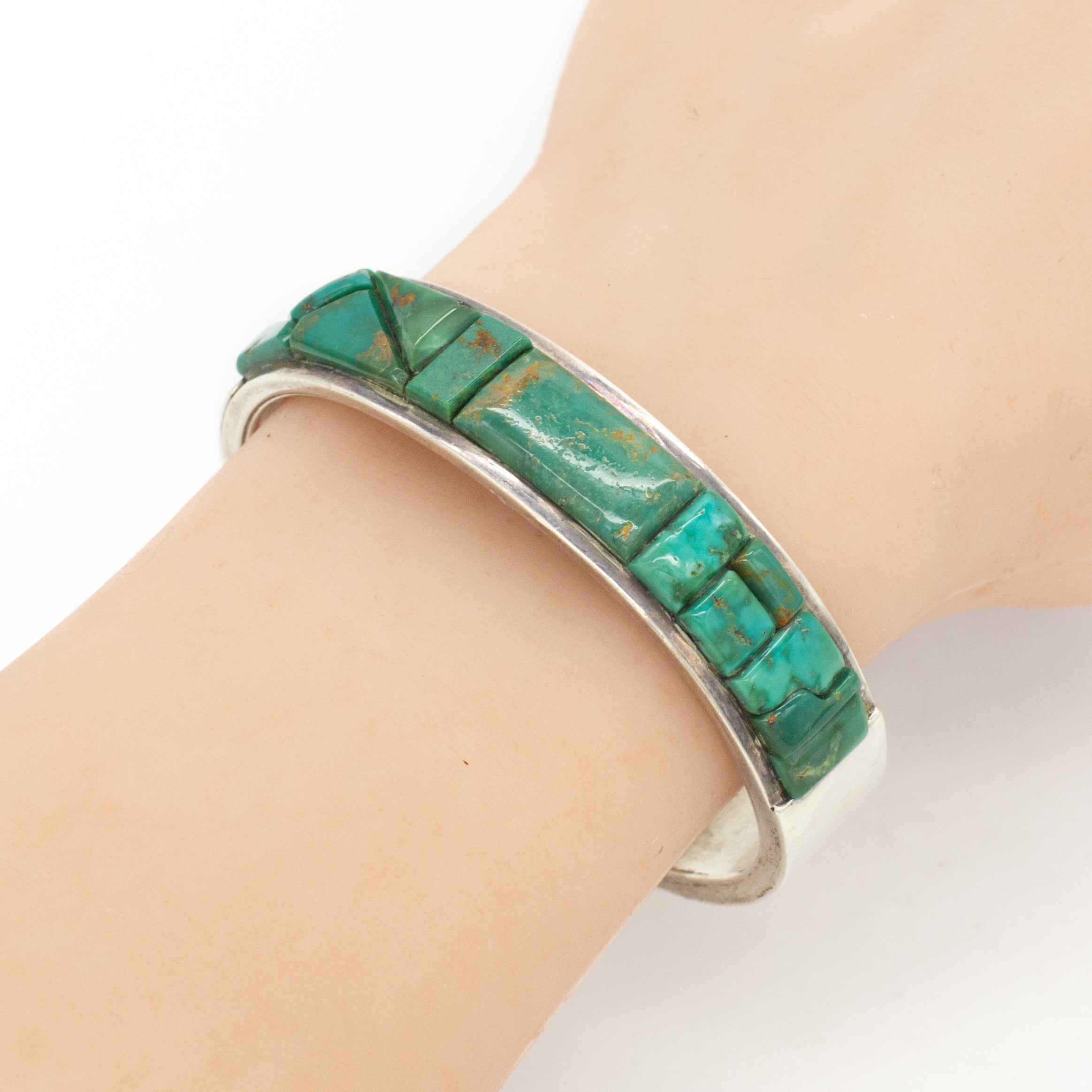 Veronica Poblano Nastacio Zuni Handmade Turquoise Sterling Silver Cobblestone Cuff Bracelet