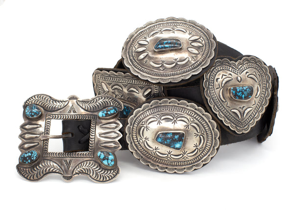 Geraldine Yazzie Navajo Handmade Natural Bizbee Turquoise Sterling Silver Concho Belt