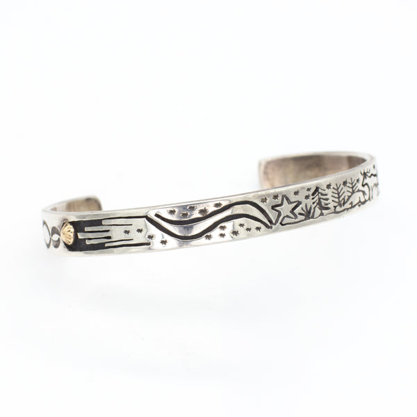 Vidal Aragon Santa Domingo/Kewa Handmade Sterling Silver 14KT Cuff Bracelet