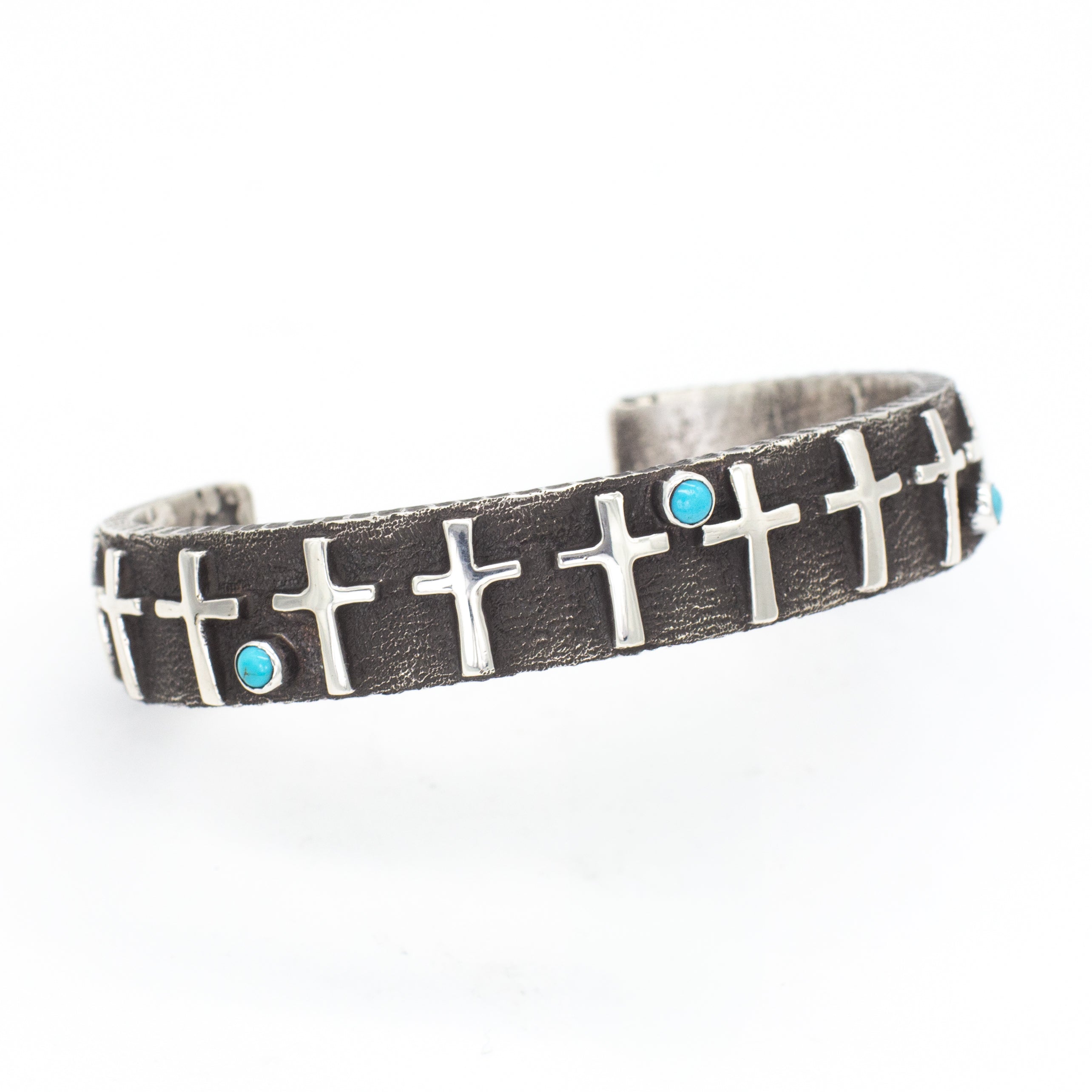 Ernest Rangal Navajo Handmade Tufa Cast Sterling Silver Turquoise Cuff Bracelet