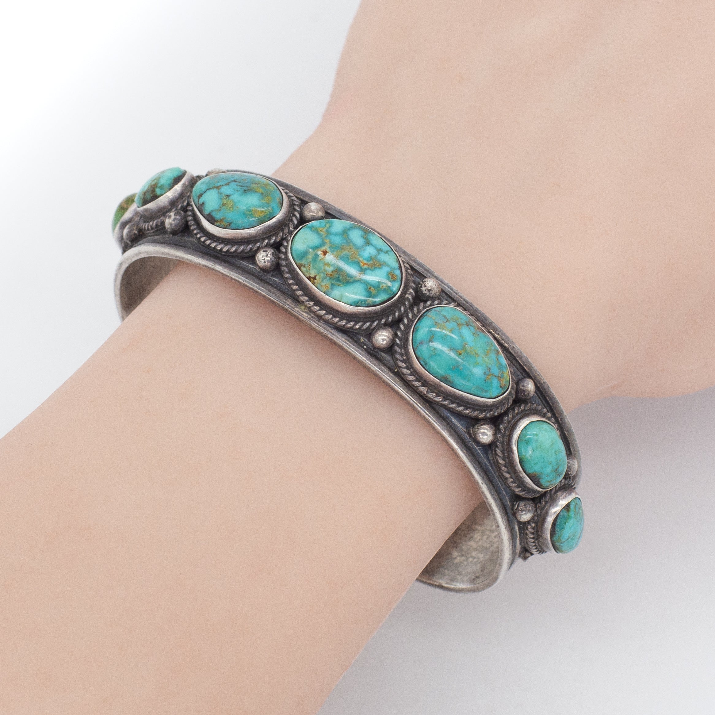 Andy Cadman Navajo Handmade Sterling Silver Turquoise Cuff Bracelet