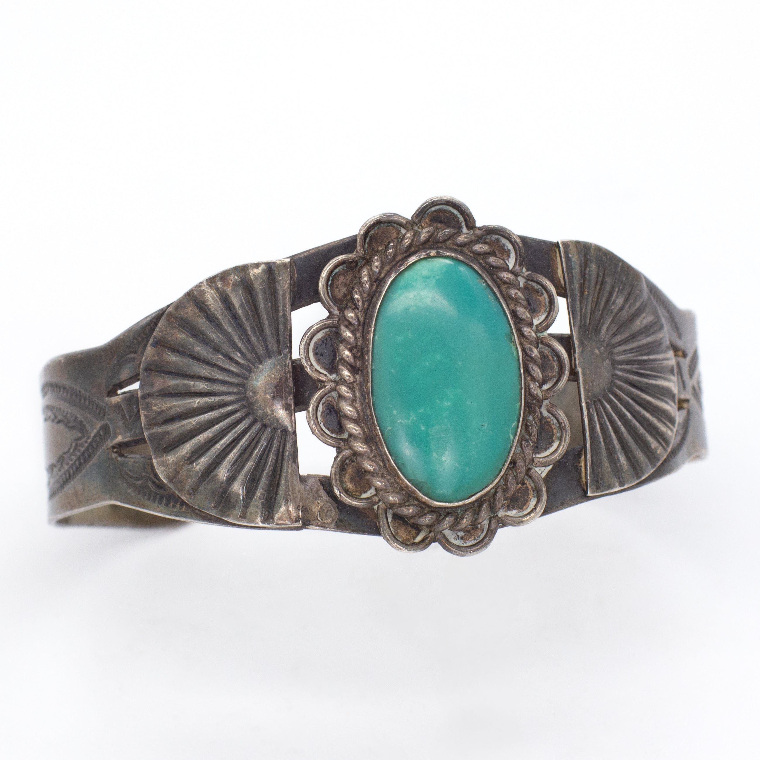 Navajo Handmade Sterling Silver Turquoise Cuff Bracelet (Hallmark Unknown)