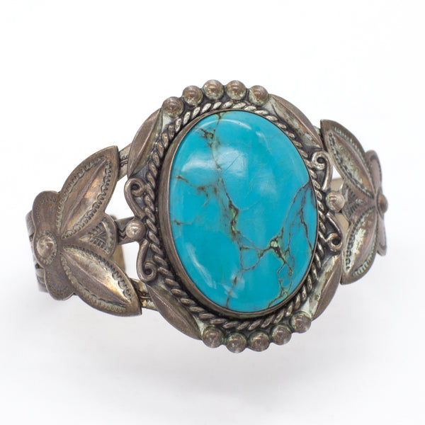 Fred Harvey Navajo Handmade Sterling Silver Turquoise Cuff Bracelet