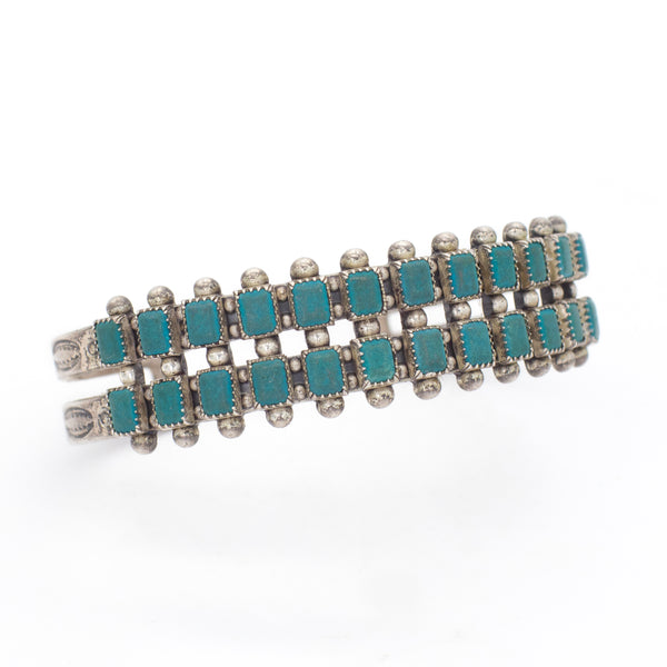 Navajo Handmade Sterling Silver Turquoise Composite Cuff Bracelet (Hallmark Unknown)