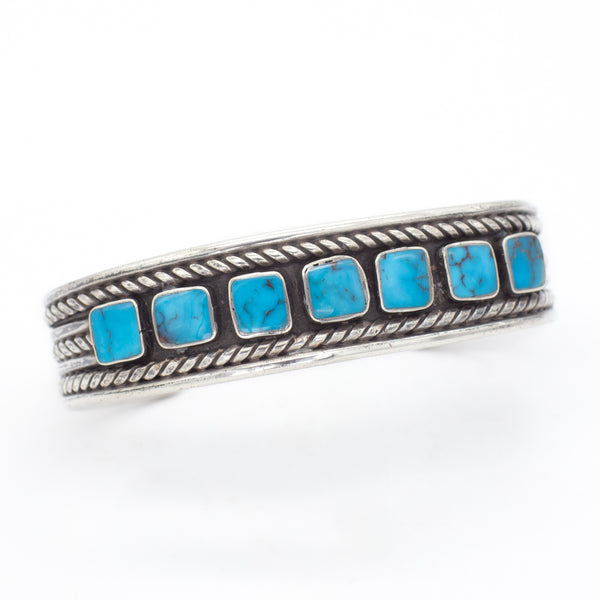 Navajo Handmade Sterling Silver Turquoise Cuff Bracelet (Hallmark Unknown)