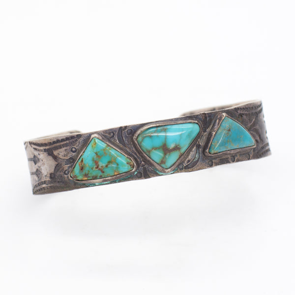 Navajo Handmade Sterling Silver Turquoise Cuff Bracelet (Hallmark Unknown)