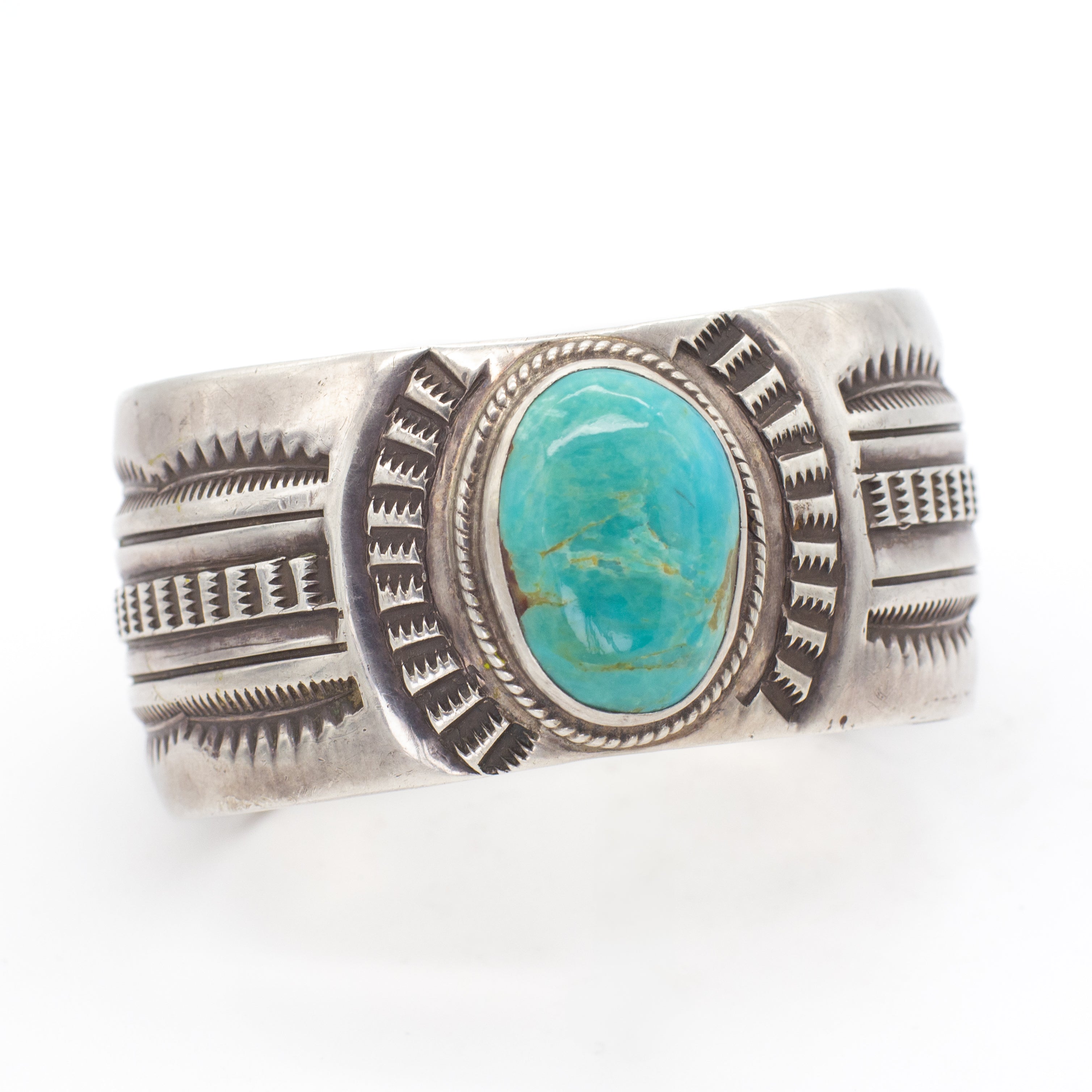 Navajo Handmade Sterling Silver Turquoise Cuff Bracelet (Hallmark Unknown)