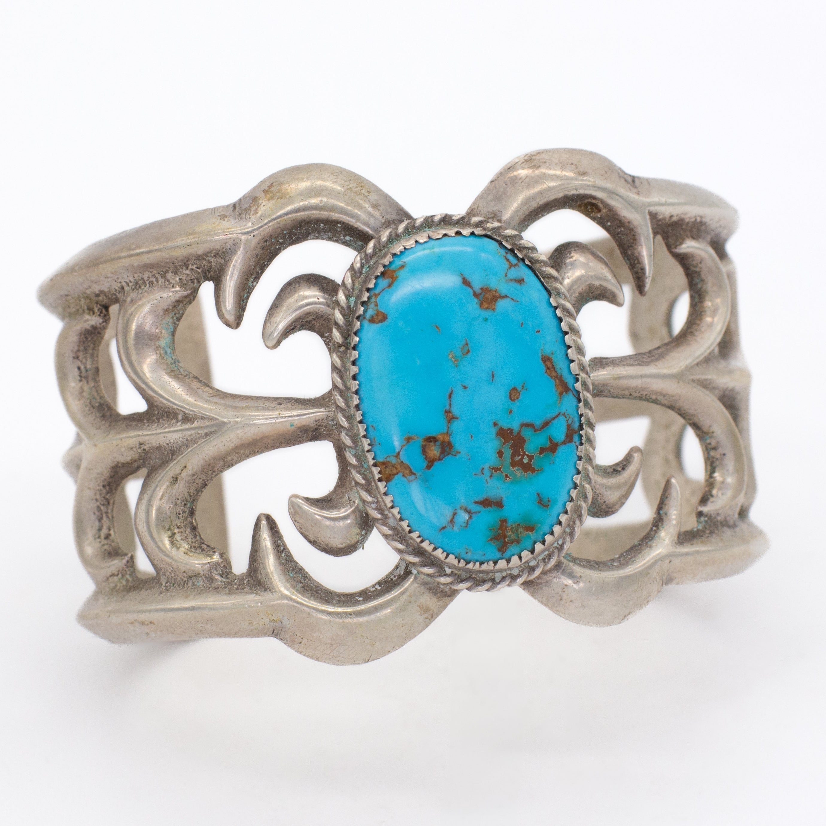 Navajo Handmade Sterling Silver Turquoise Cuff Bracelet (Hallmark Unknown)