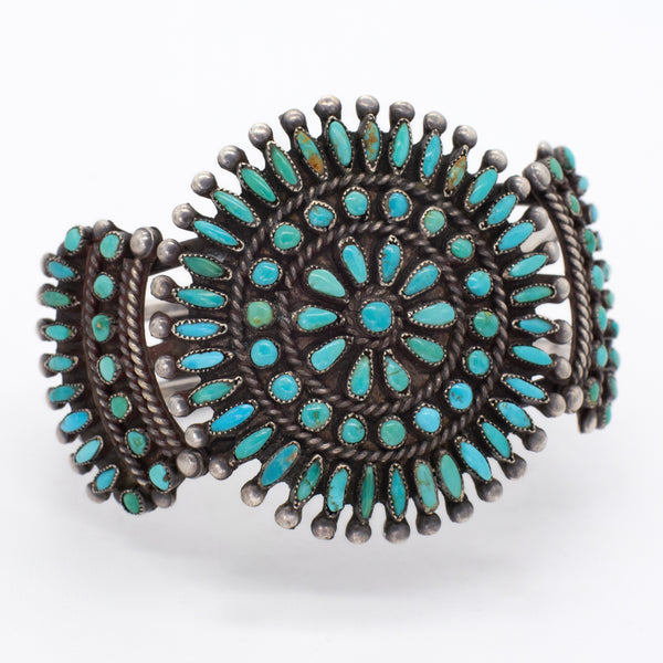 Navajo Handmade Sterling Silver Turquoise Cuff Bracelet (Hallmark Unknown)