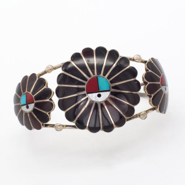 L.L. Dickson Zuni Handmade Sterling Silver Turquoise Coral Cuff Bracelet