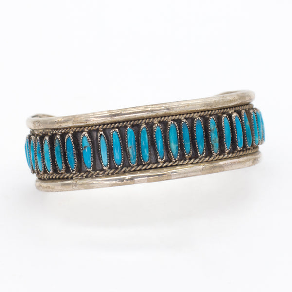 J.M. Begay Navajo Handmade Sterling Silver Turquoise Needlepoint Cuff Bracelet
