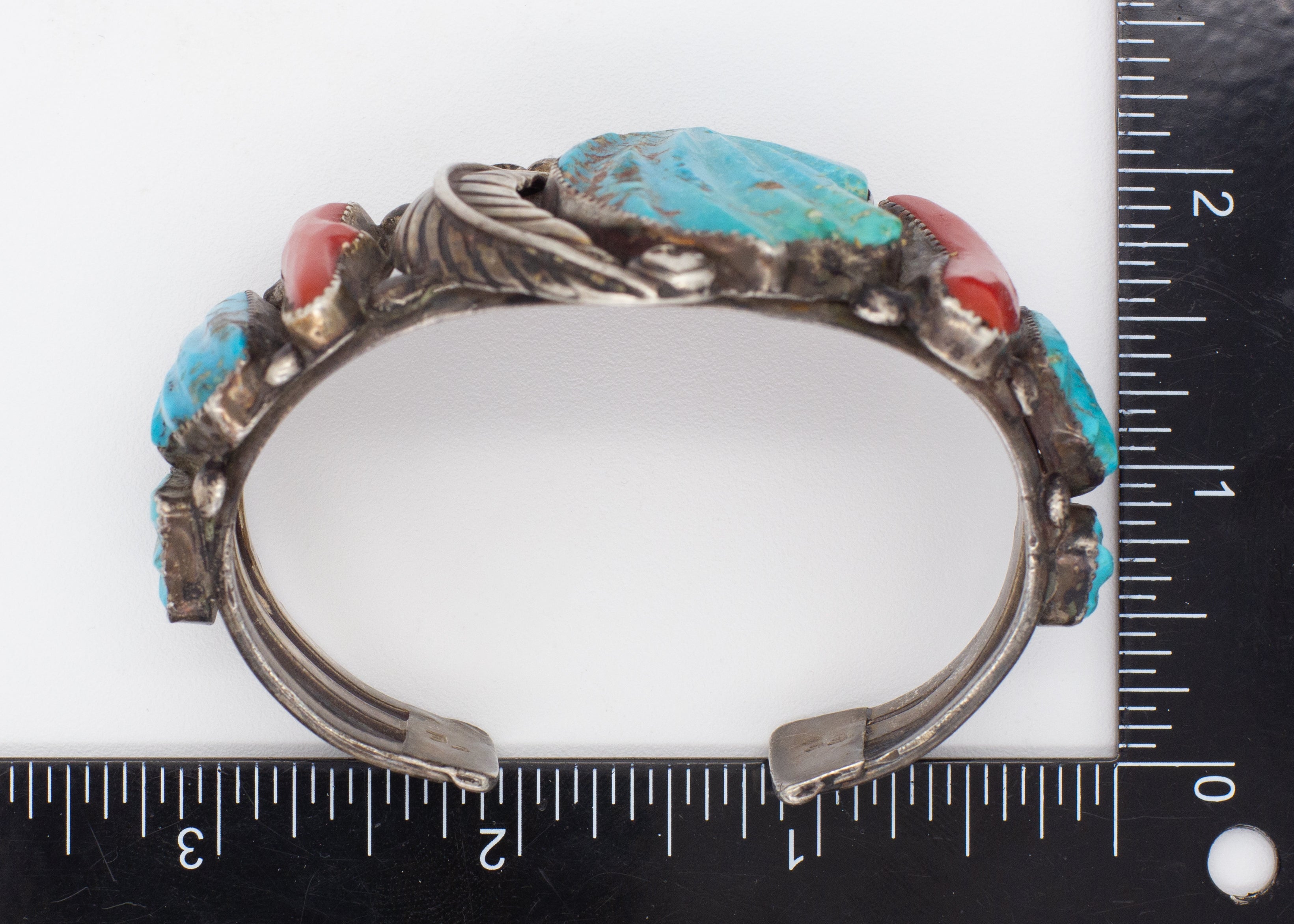 Navajo Handmade Sterling Silver Turquoise Coral Cuff Bracelet (Hallmark Unknown)