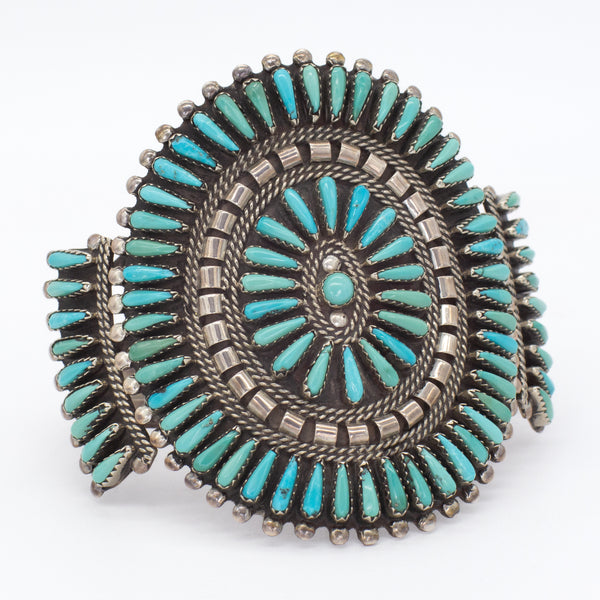 Handmade Sterling Silver Turquoise Petit Point Cuff Bracelet (Hallmark Unknown)