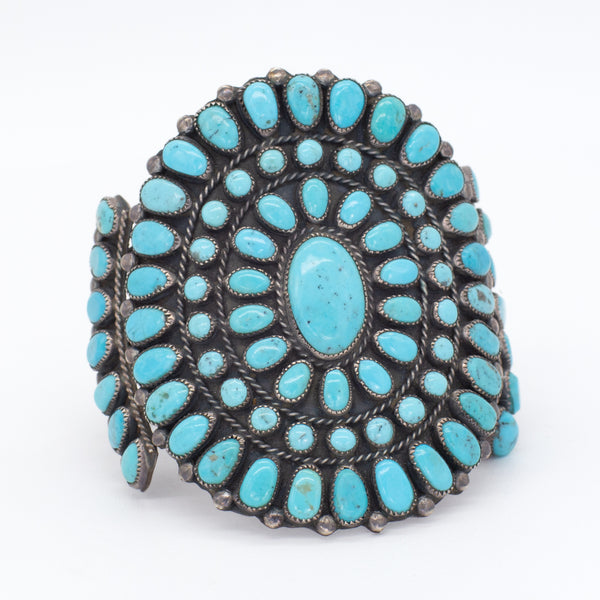 Handmade Sterling Silver Turquoise Petit Point Cuff Bracelet (Hallmark Unknown)