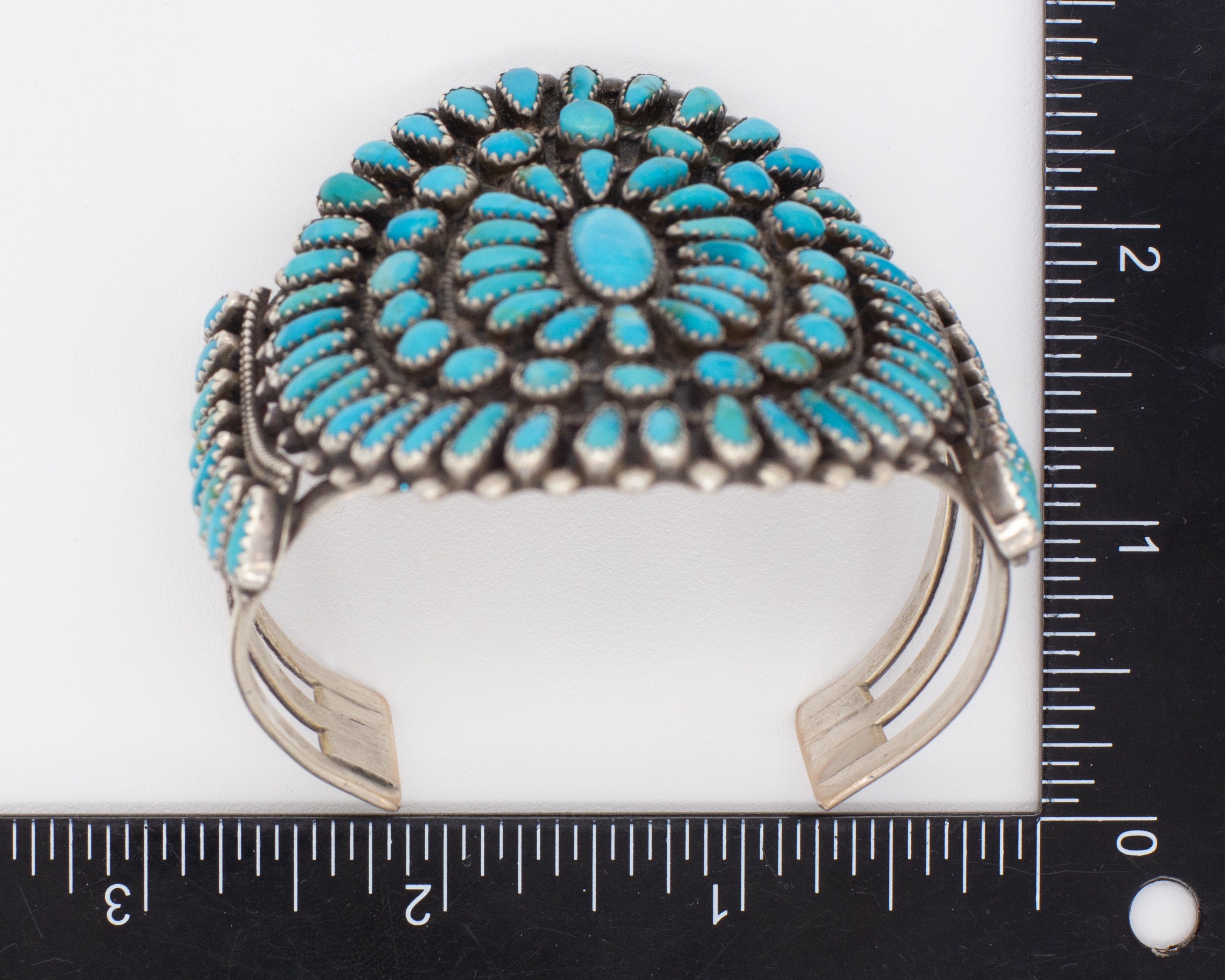 Navajo Handmade Sterling Silver Turquoise Petit Point Cuff Bracelet (Hallmark Unknown)