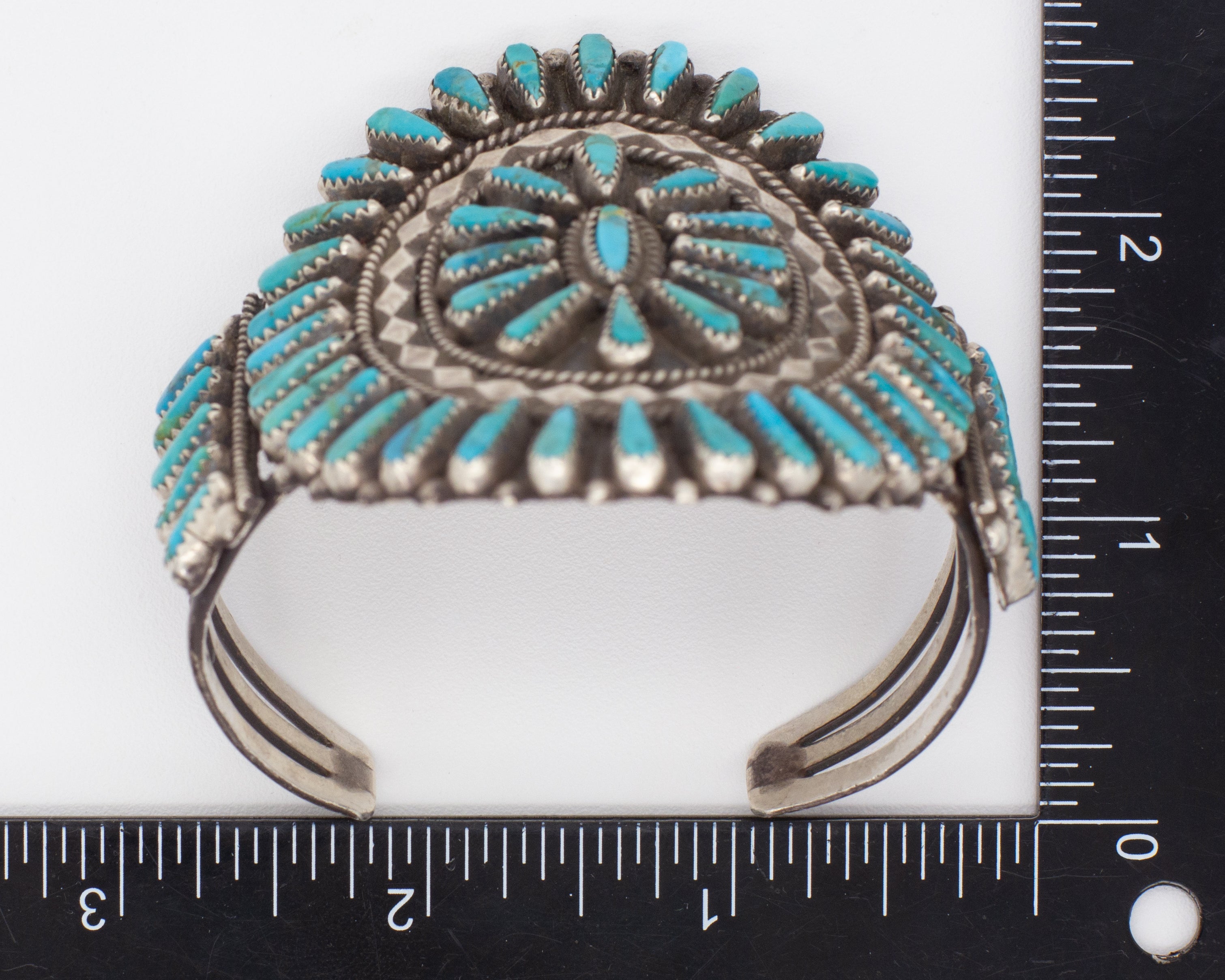 Tommy Lowe Navajo Handmade Sterling Silver Turquoise Petit Point Cuff Bracelet