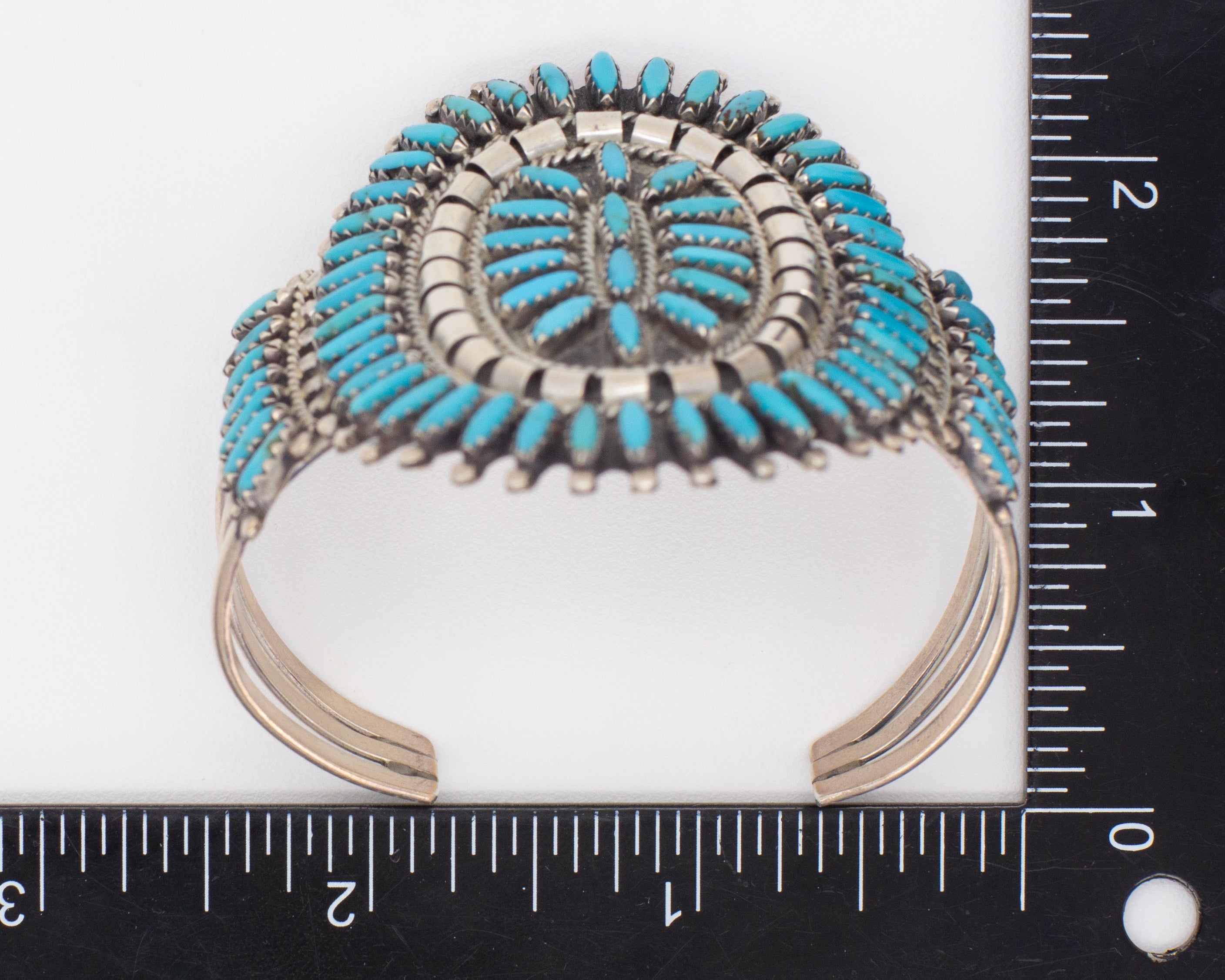 Nathaniel & Rosemary Nez Navajo Handmade Sterling Silver Turquoise Needlepoint Cuff Bracelet