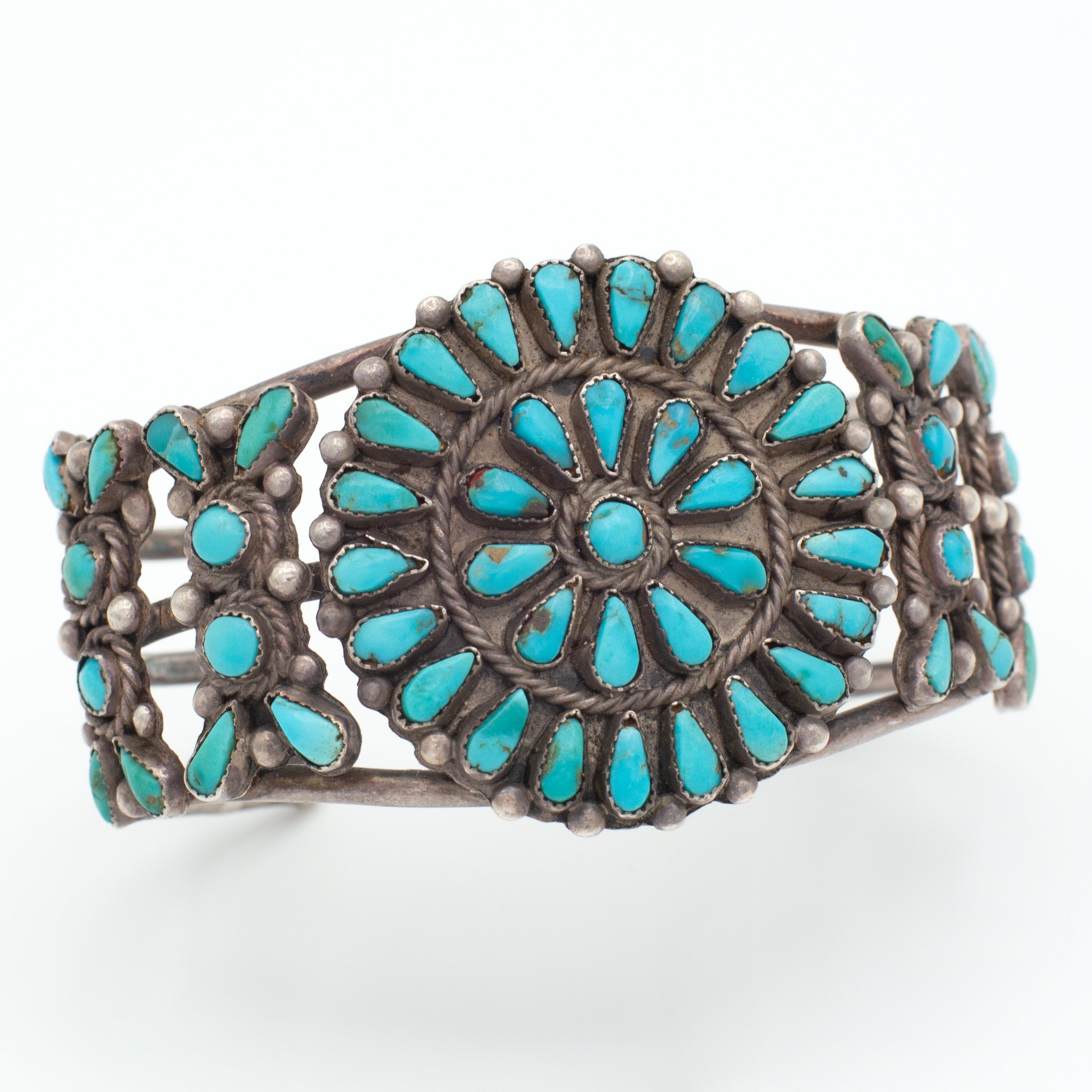 Handmade Sterling Silver Turquoise Petit Point Cuff Bracelet (Hallmark Unknown)