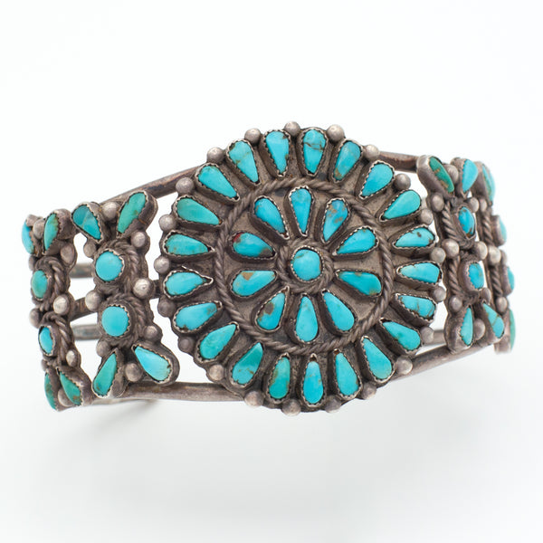 Handmade Sterling Silver Turquoise Petit Point Cuff Bracelet (Hallmark Unknown)