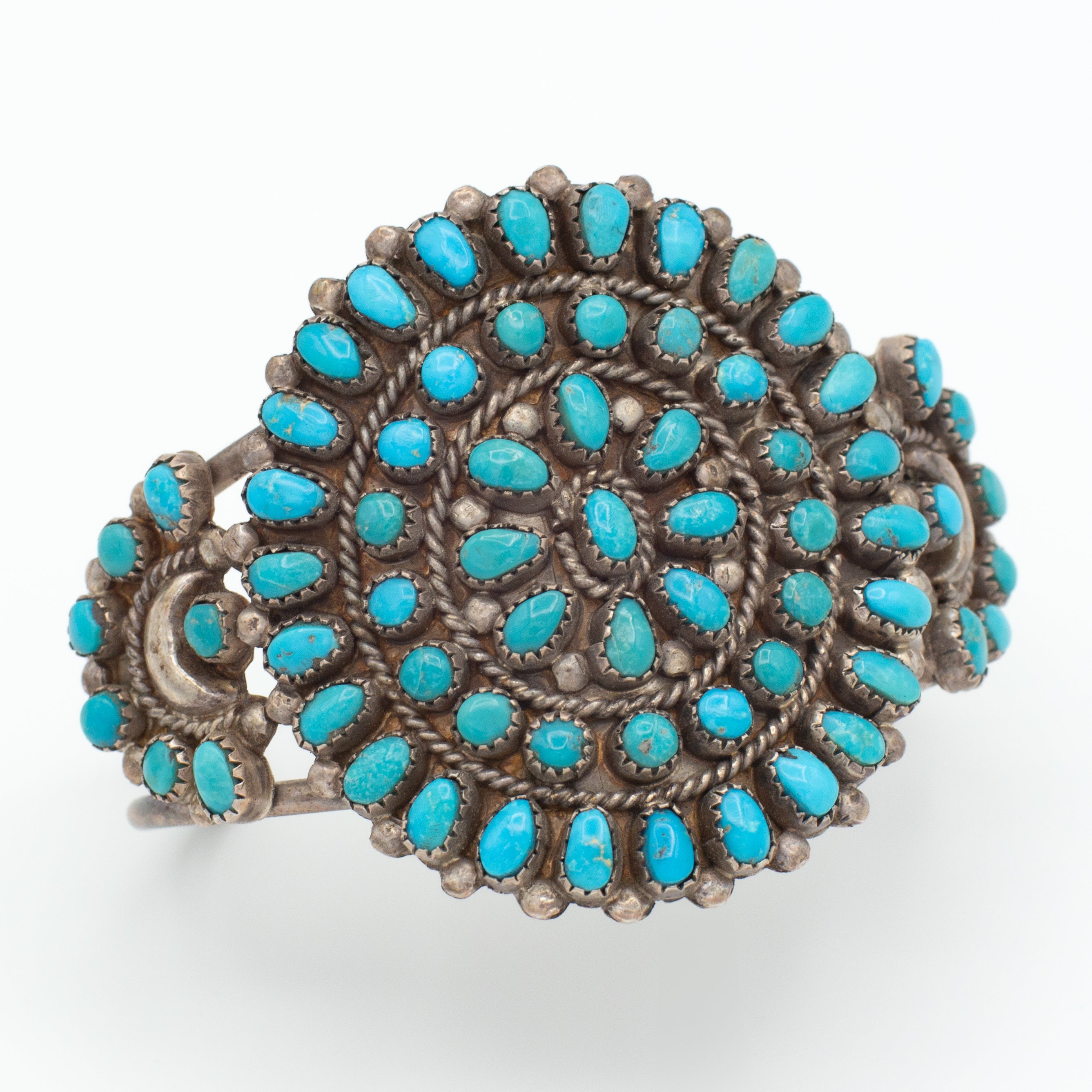 Handmade Sterling Silver Turquoise Petit Point Cuff Bracelet (Hallmark Unknown)