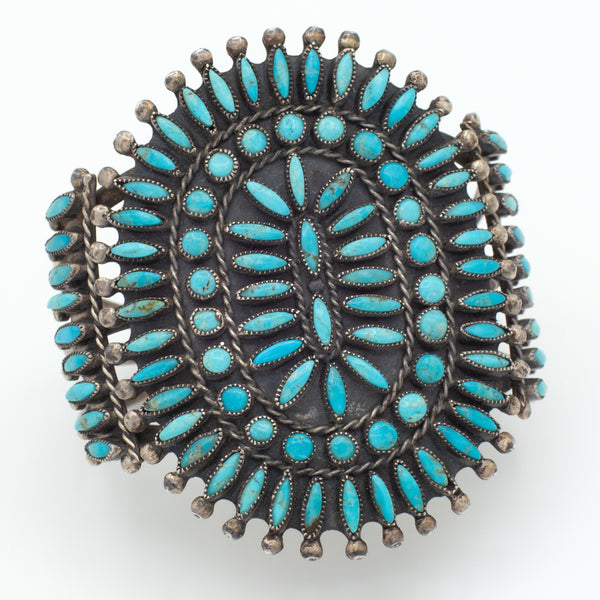 Handmade Sterling Silver Turquoise Needlepoint Cuff Bracelet (Hallmark Unknown)