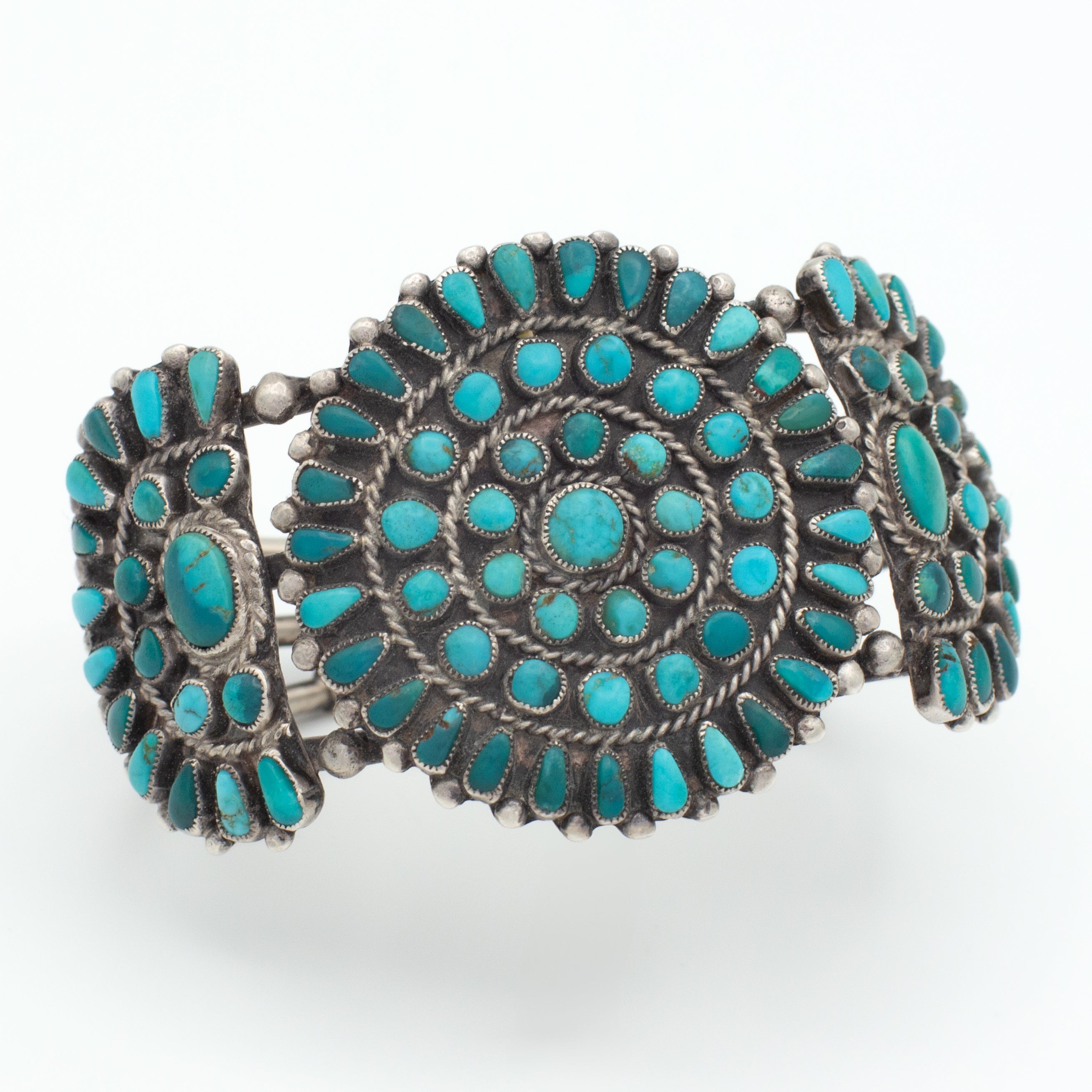 Handmade Sterling Silver Turquoise Petit Point Cuff Bracelet (Hallmark Unknown)