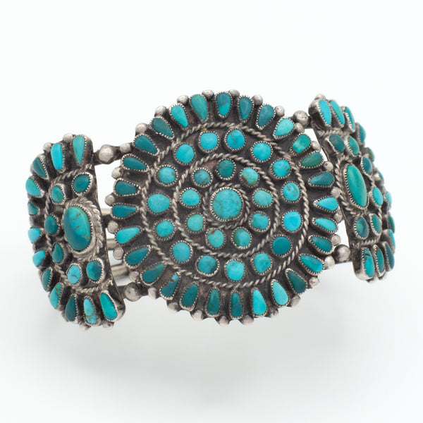 Handmade Sterling Silver Turquoise Petit Point Cuff Bracelet (Hallmark Unknown)