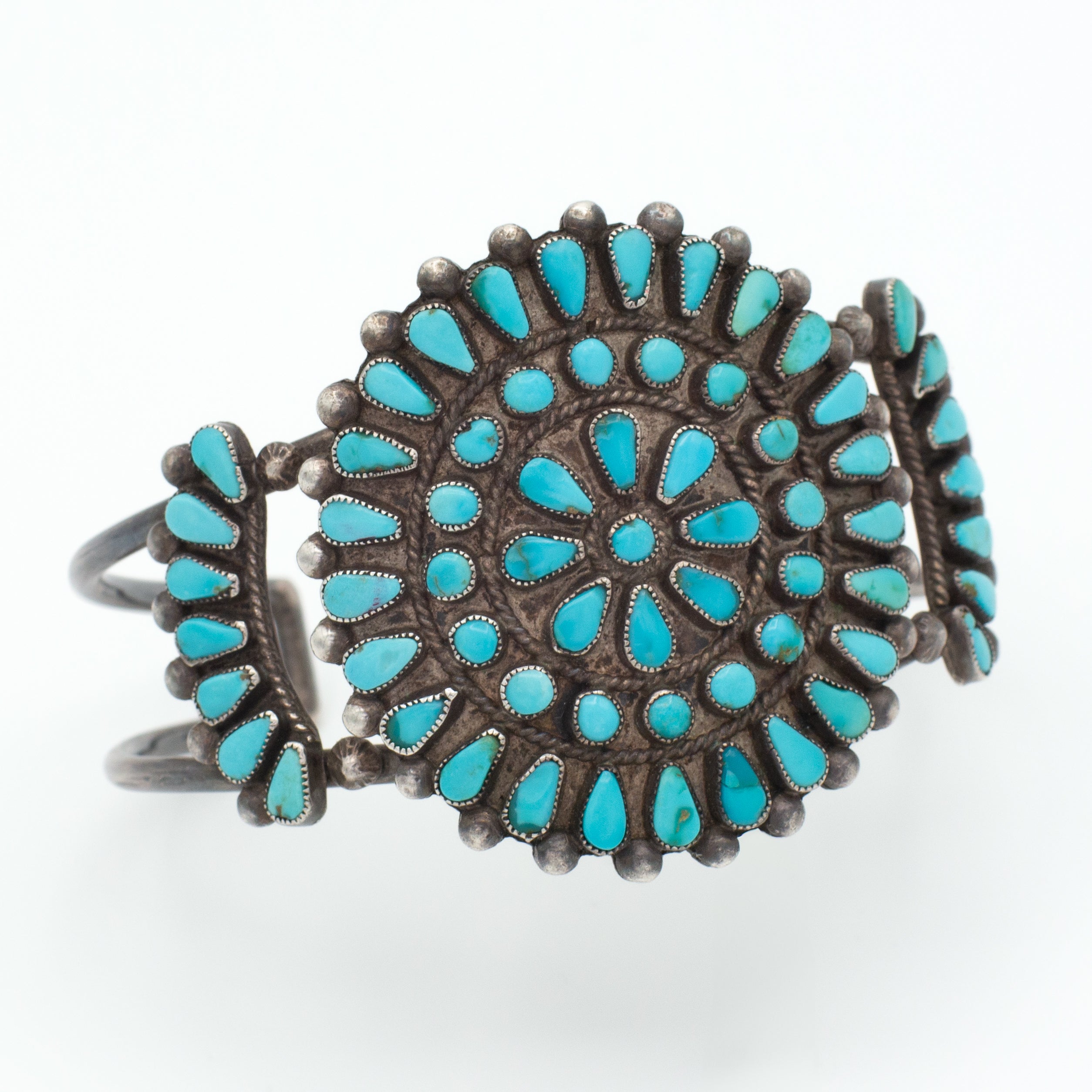 Navajo Handmade Sterling Silver Turquoise Petit Point Cuff Bracelet (Hallmark Unknown)