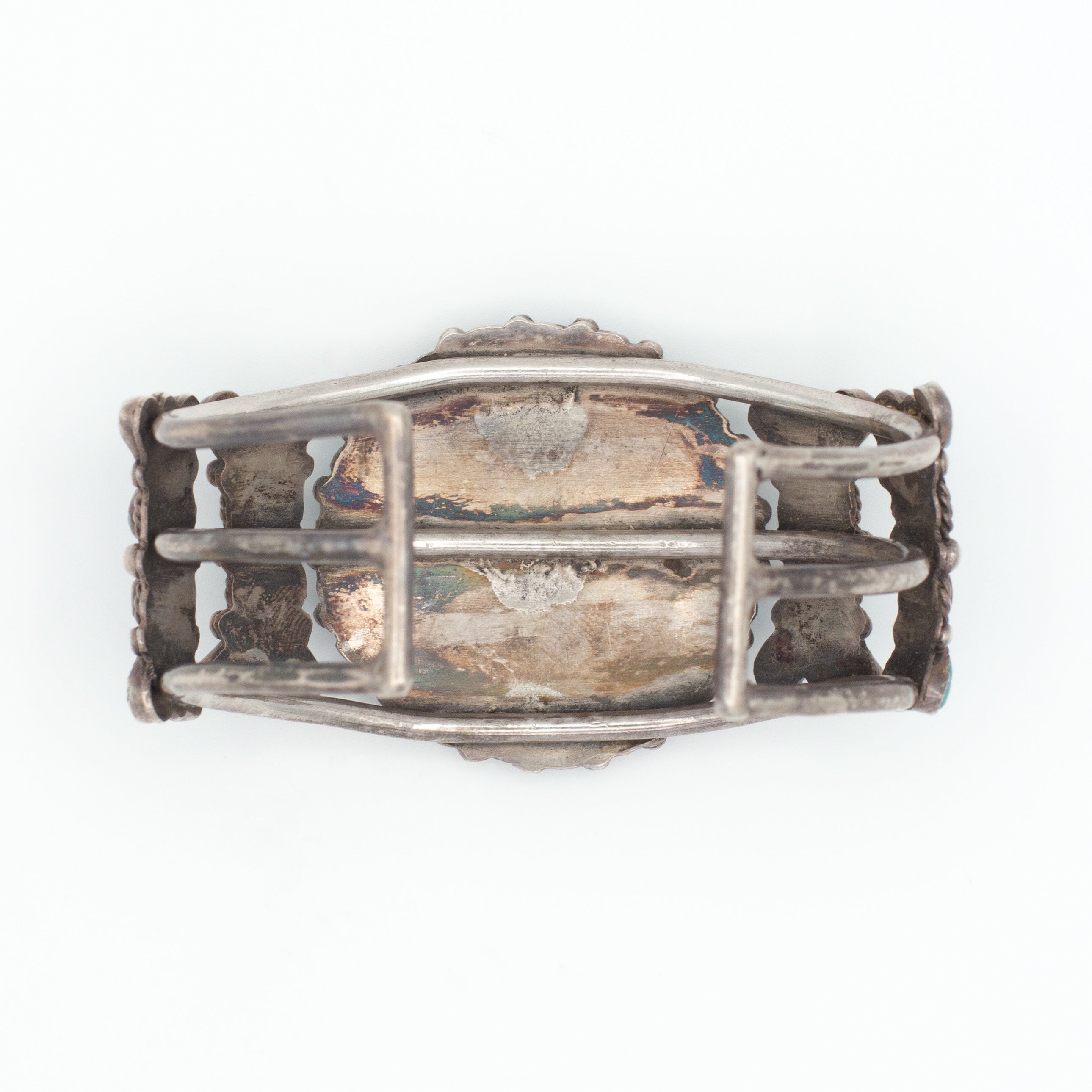 Handmade Sterling Silver Turquoise Petit Point Cuff Bracelet (Hallmark Unknown)